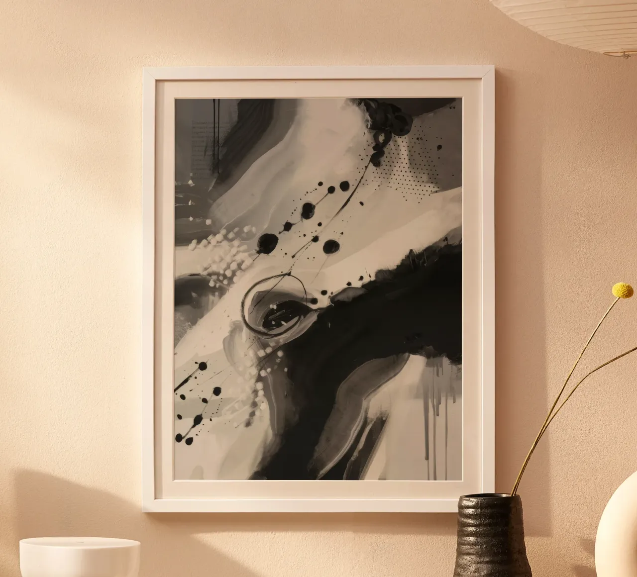 Monochrome Chaos-symfonie poster met aluminium frame van Monarch Arc