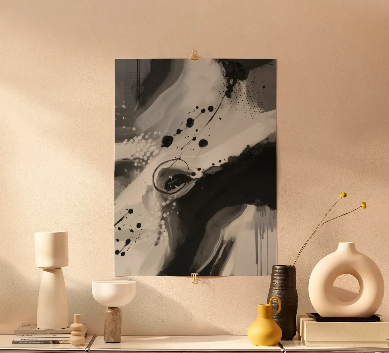 Monochrome Chaos-symfonie poster met aluminium frame van Monarch Arc