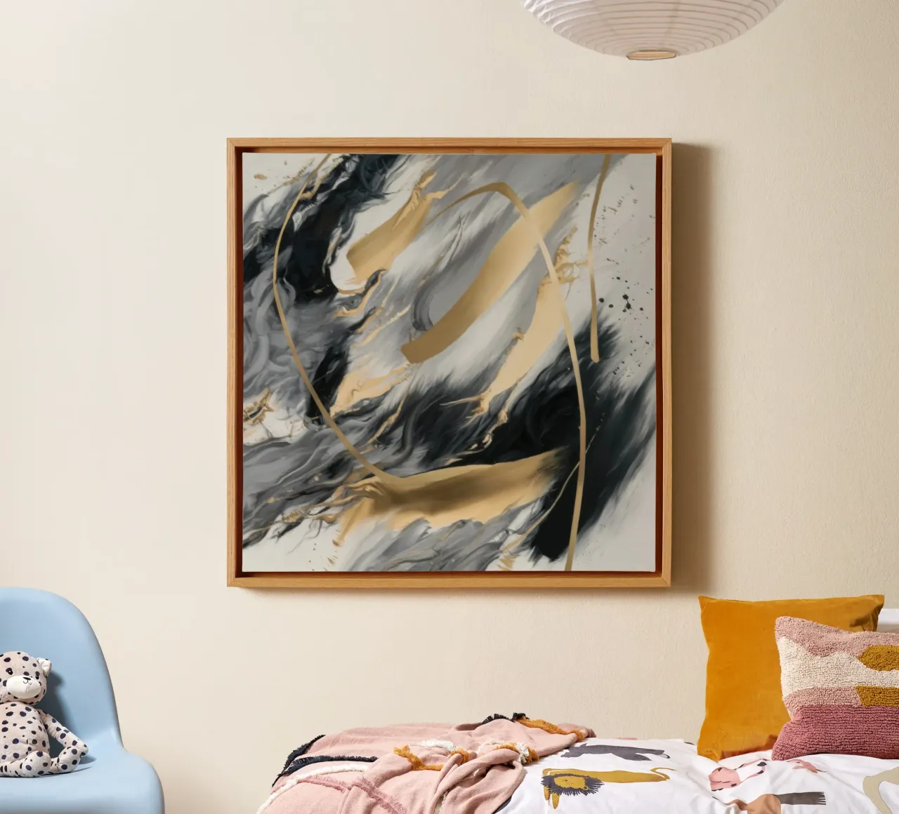 Abstract Golden Fracture canvas with Floater frame by Monarch Arc