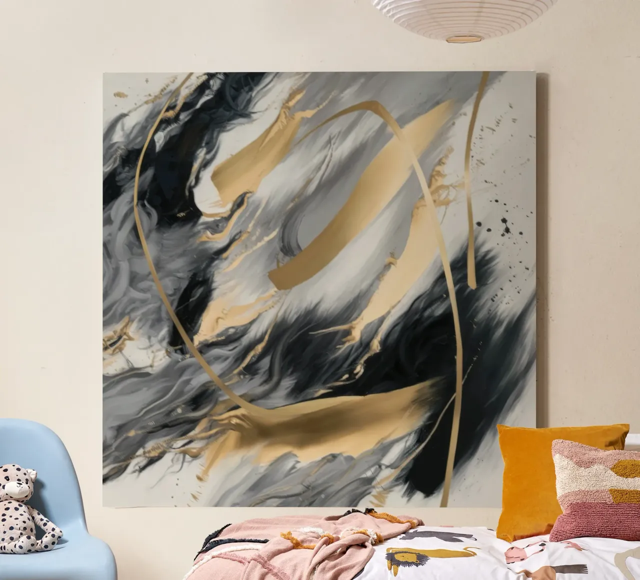 Abstract Golden Fracture canvas with Floater frame by Monarch Arc
