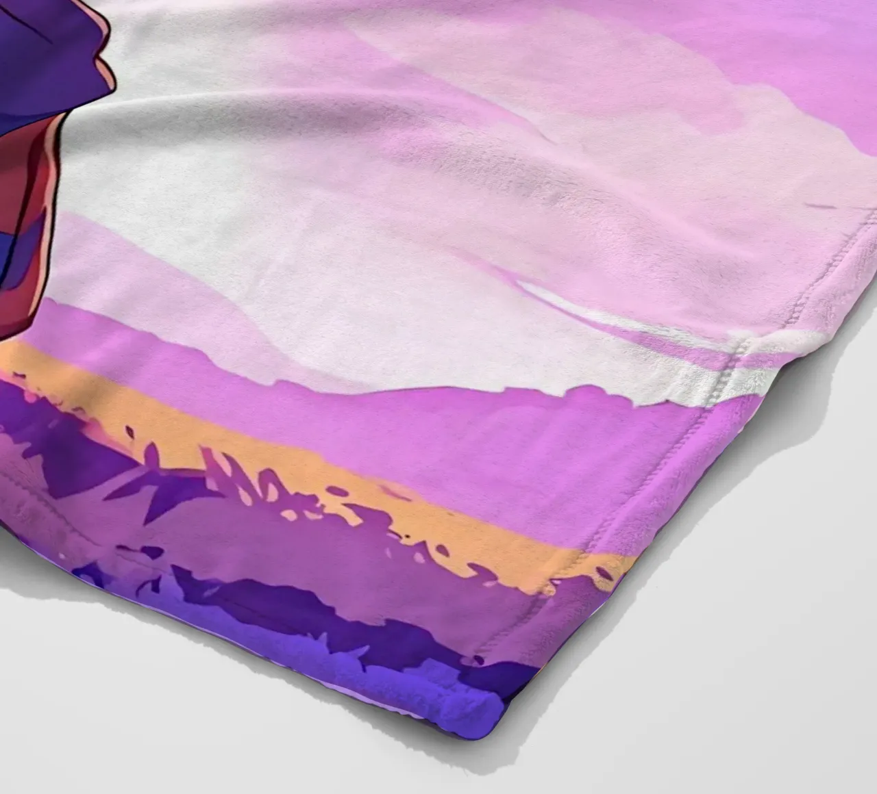 Boy Looking At Rainbow In Purple Sky Lofi Art fleece blanket by LoFi Gallery