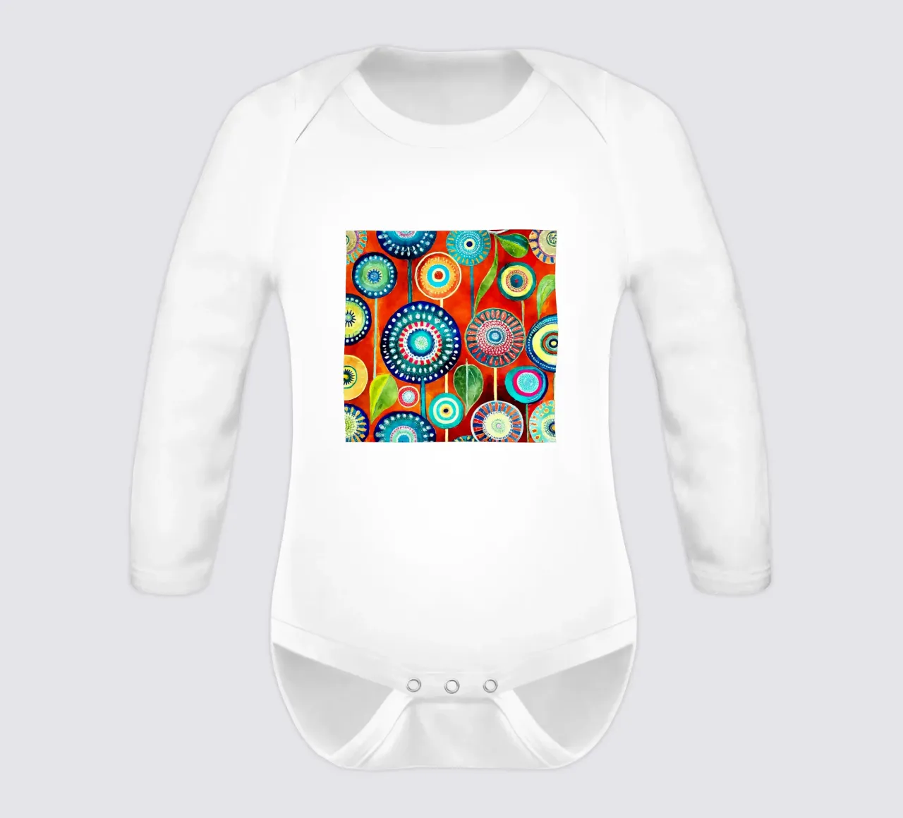 Funky Dandelions long-sleeve baby romper by Botanical Pattern House