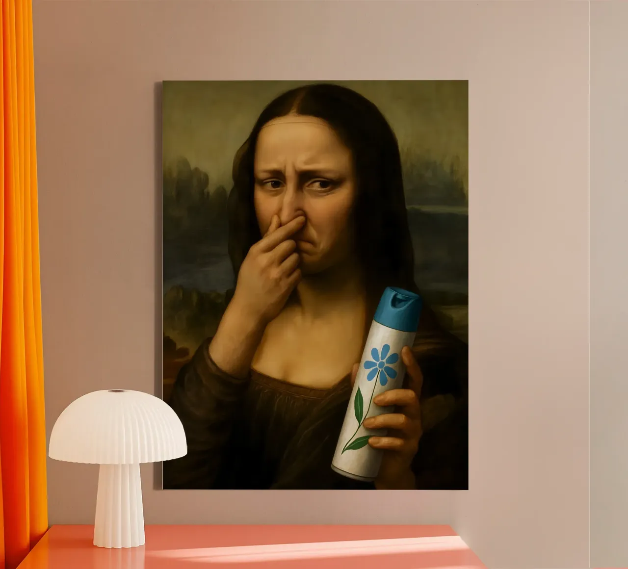 MONA LISA DIVERTENTE BAGNO WC tela con Cornice a cassetta da ARTOMATIC