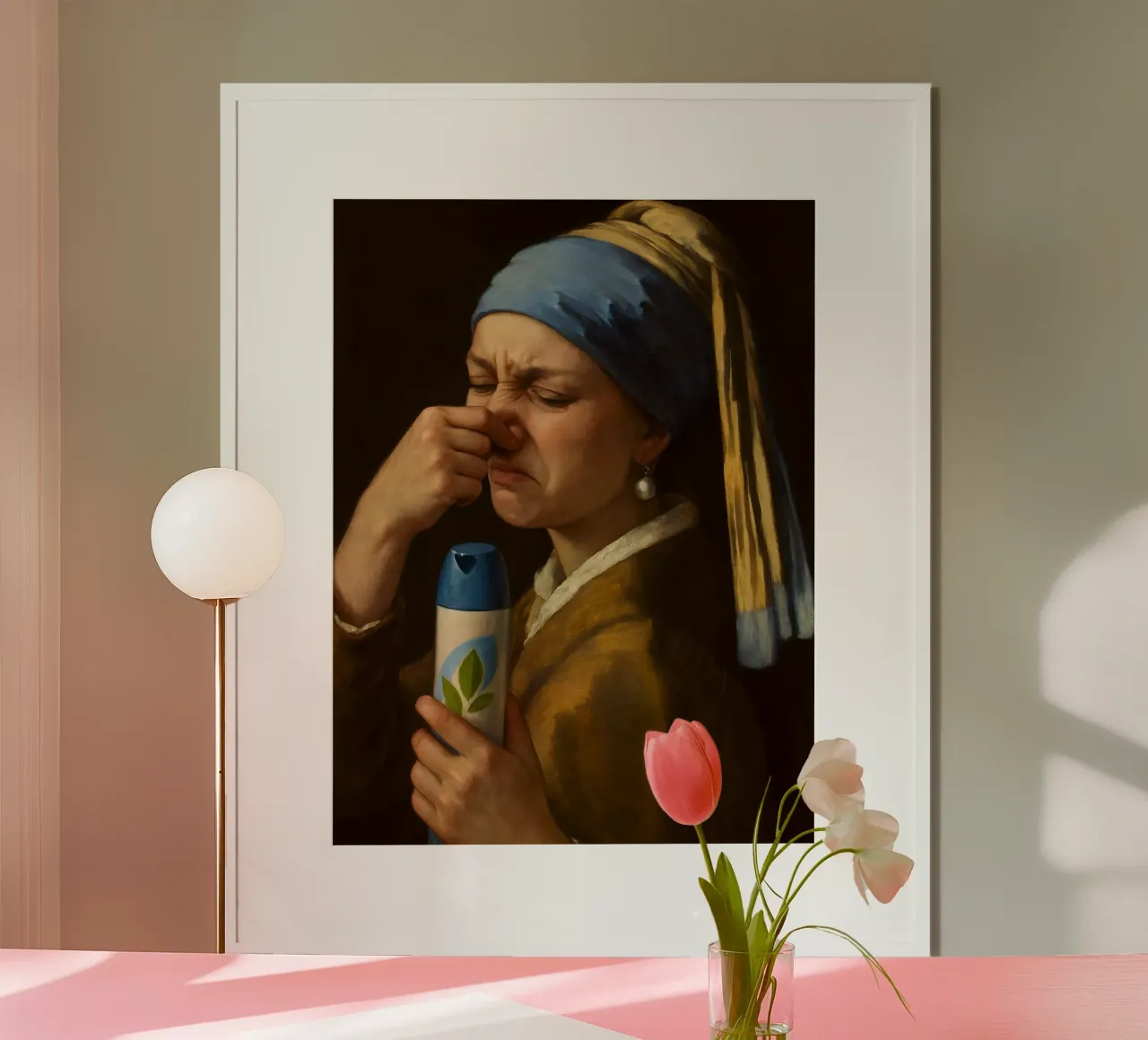 Mädchen mit einem Perlenohrring lustig Badezimmer Toilette Porträt Poster von ARTOMATIC