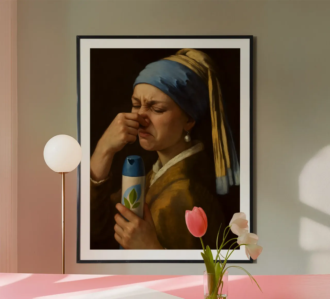 Mädchen mit einem Perlenohrring lustig Badezimmer Toilette Porträt Poster von ARTOMATIC