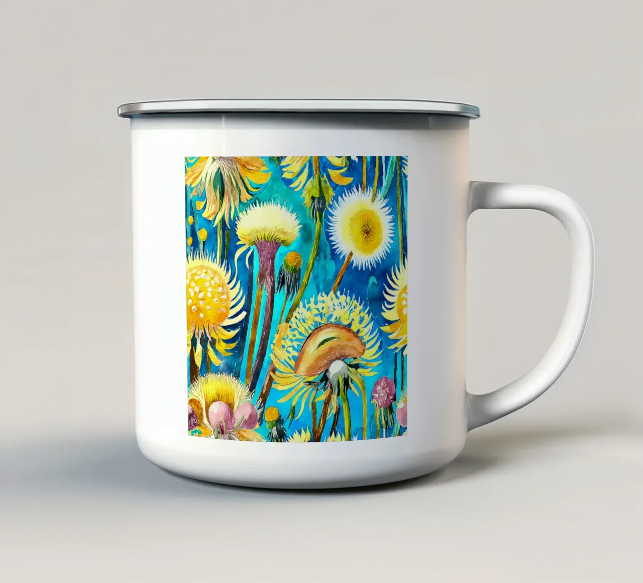 Denti di leone divertenti tazza in smalto da Botanical Pattern House
