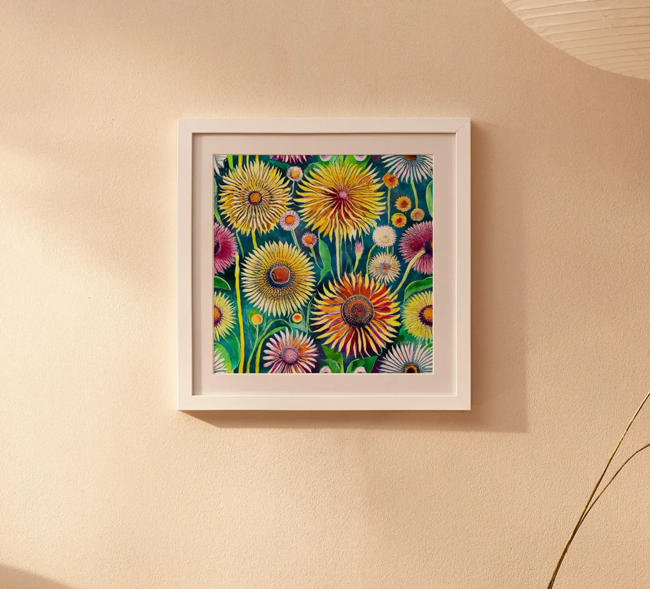Denti di leone divertenti poster con telaio in alluminio da Botanical Pattern House