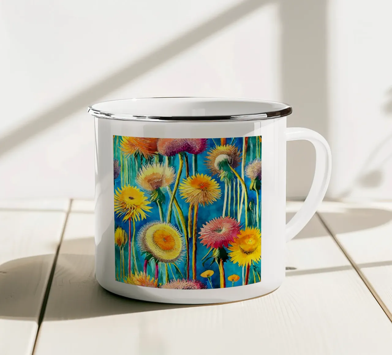 Denti di leone divertenti tazza in smalto da Botanical Pattern House