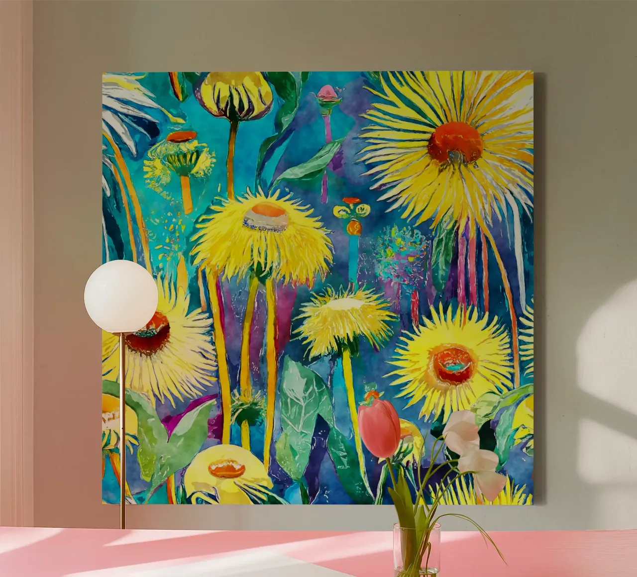 Funky Dandelions canvas by Botanical Pattern House