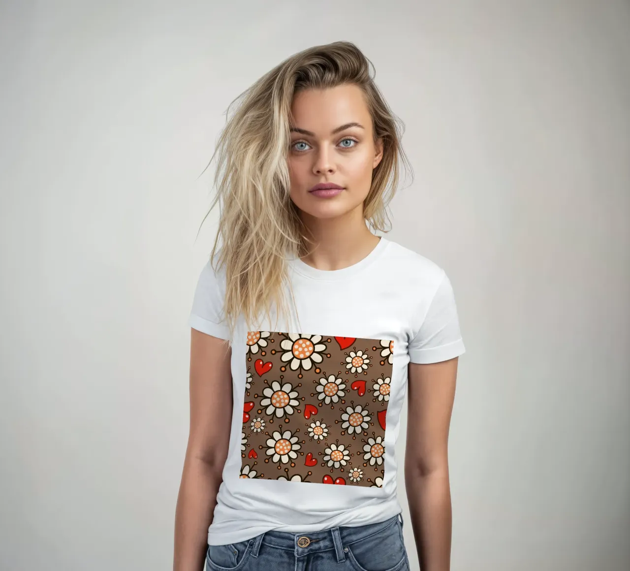 Vrolijke bloemenkrabbels dames t-shirt getailleerd van Happy Littles