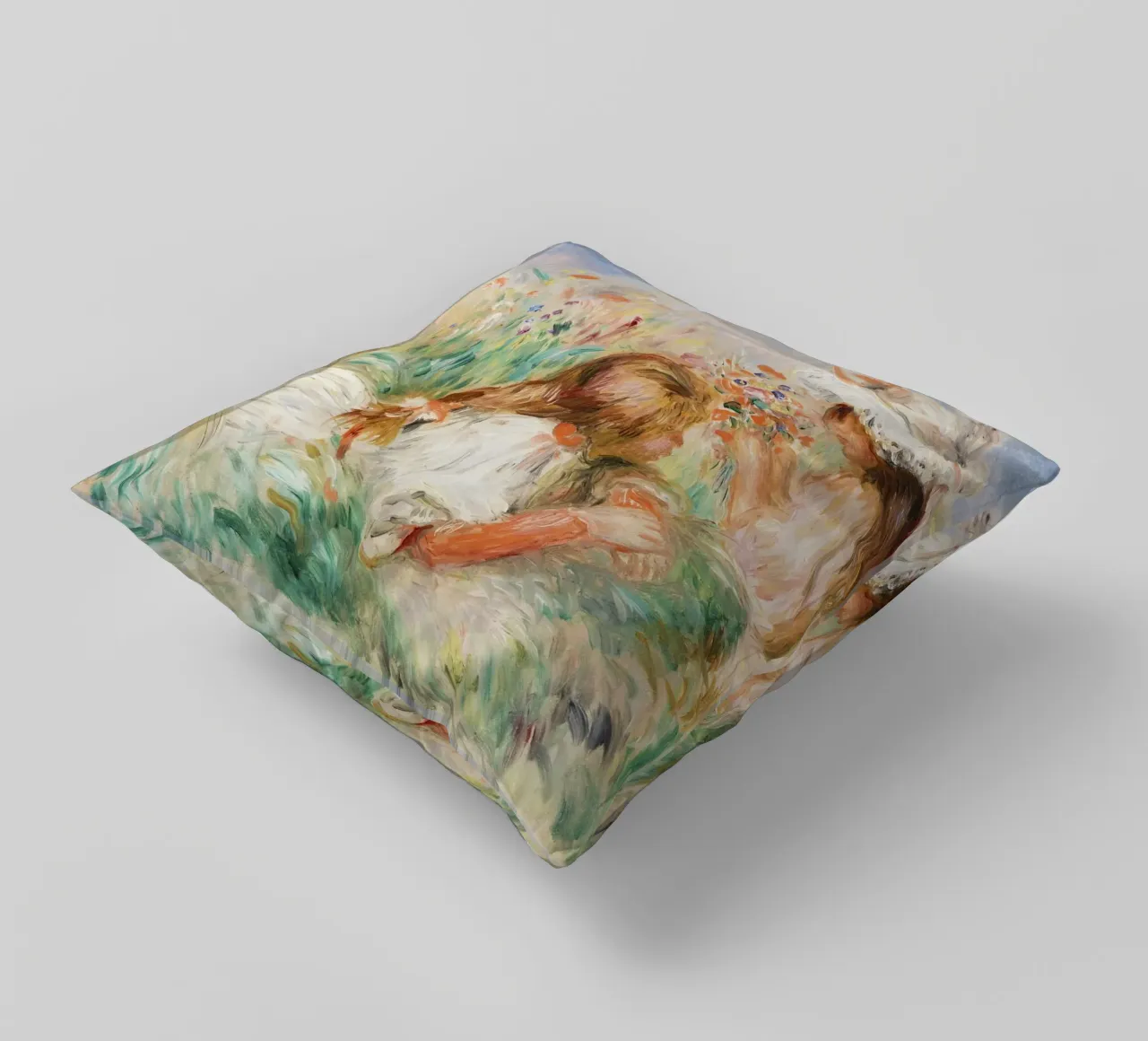 Ragazze nell'erba che compongono un bouquet cuscino da Pretty Flowers Vintage Botanicals