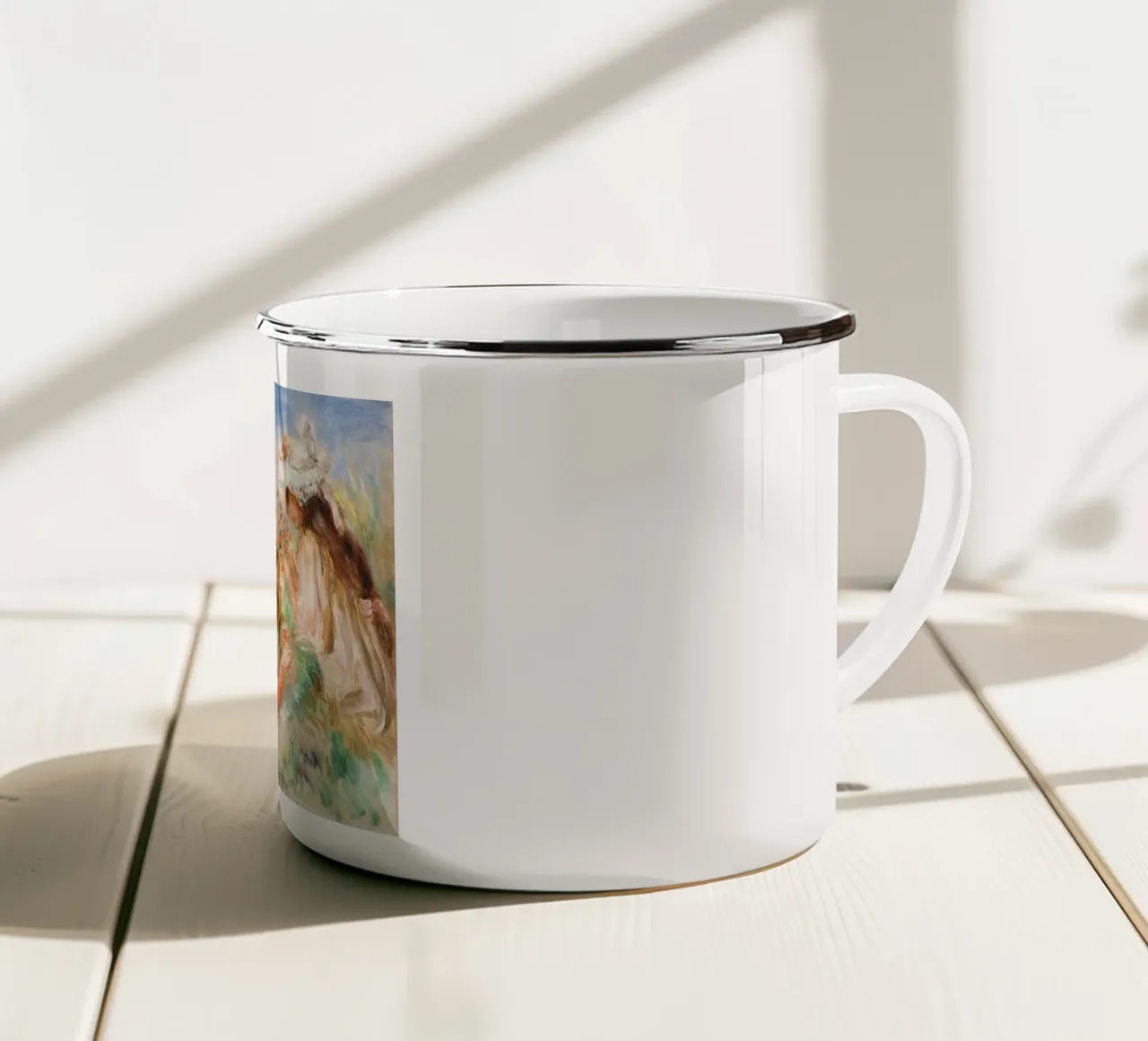Ragazze nell'erba che compongono un bouquet tazza in smalto da Pretty Flowers Vintage Botanicals