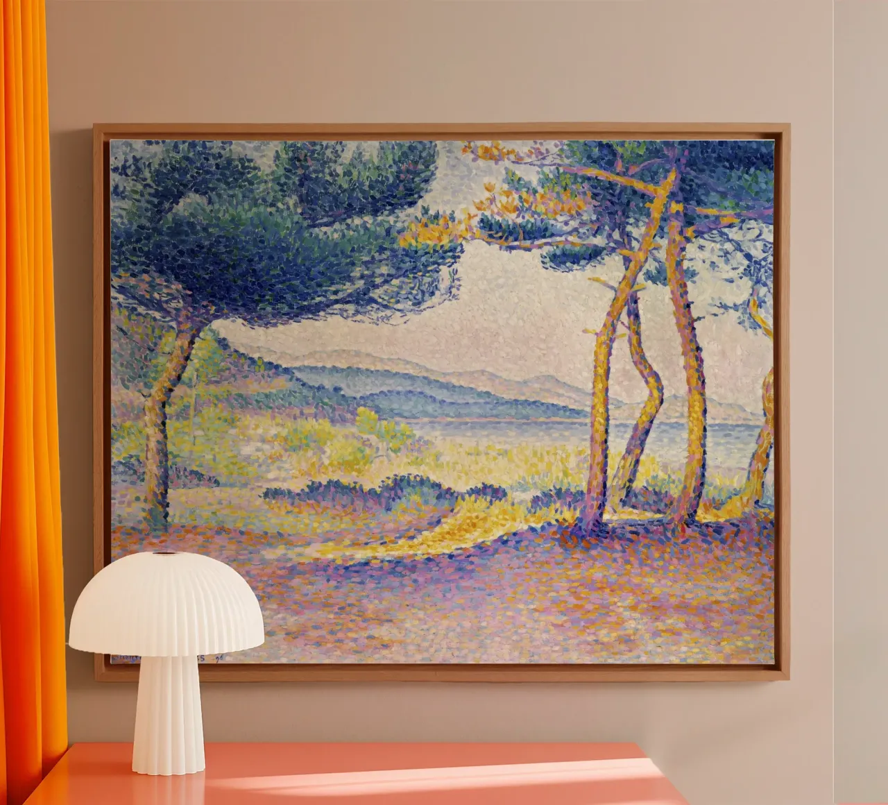 Henri-Edmond Cross: Pointillistische dennen, kustlandschapskunst canvas met Baklijst van NorwesClub
