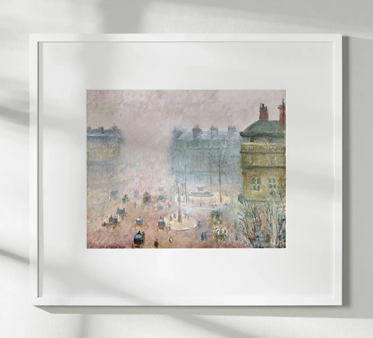Pissarro's Paris Fog: Impressionist Cityscape, Moody, Serene poster with aluminum frame by NorwesClub
