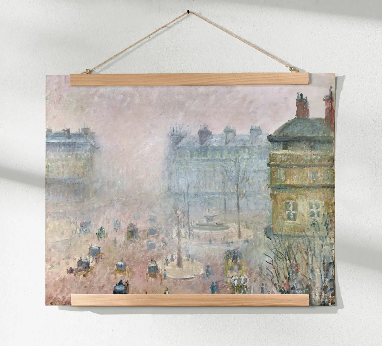 Pissarro's Paris Fog: Impressionist Cityscape, Moody, Serene poster with aluminum frame by NorwesClub