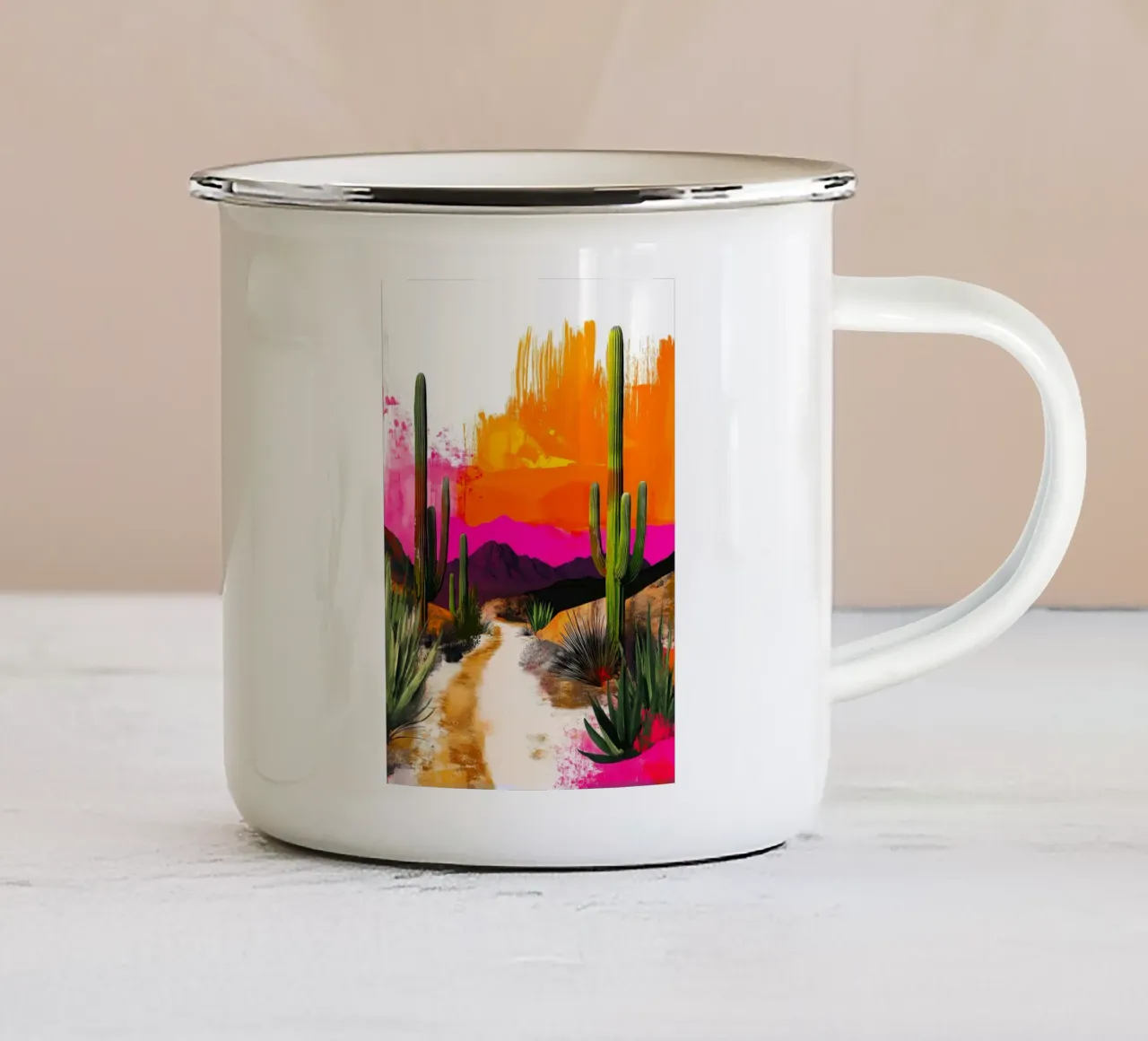 Deserto messicano con cactus tazza in smalto da Justyna Jaszke JBJart