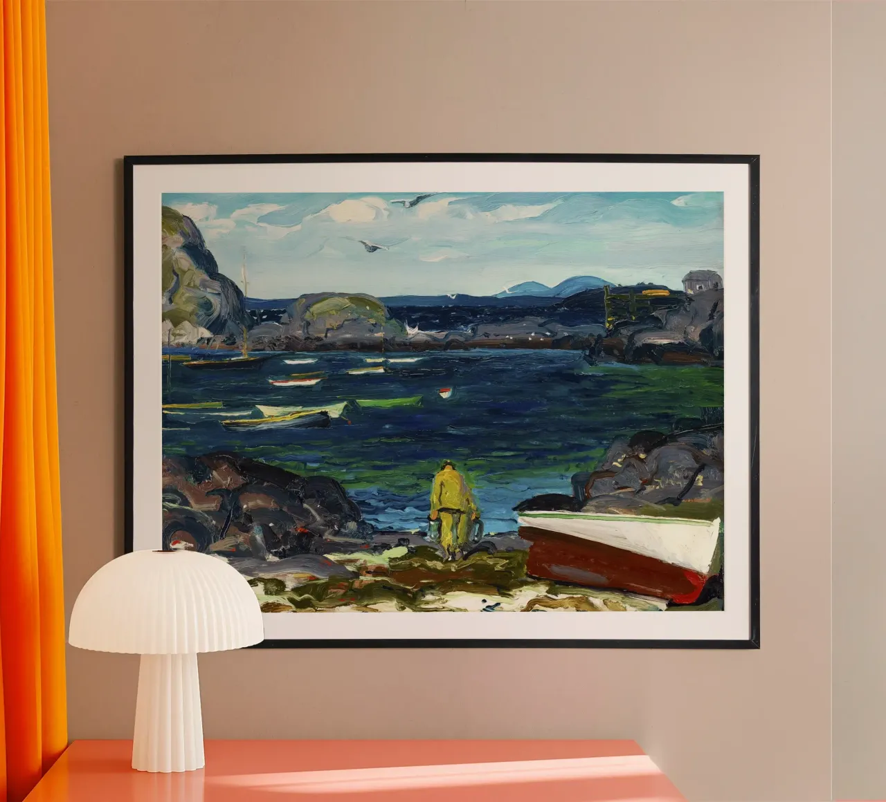 George Bellows Porto di Monhegan - Scuola Ashcan Coastal Seasc poster con telaio in legno da NorwesClub