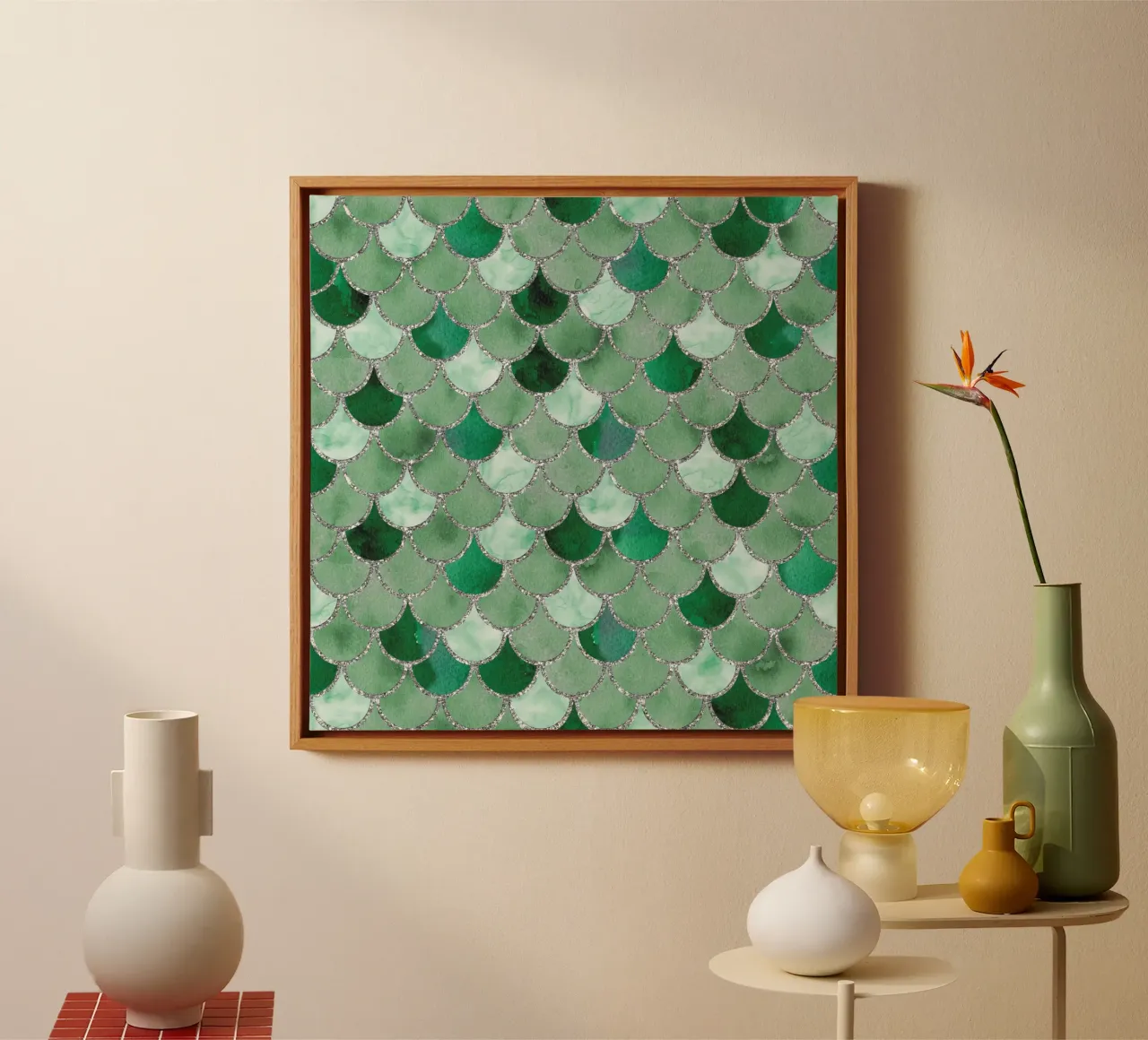 Zeemeermin schubben in smaragd canvas van Happy Littles