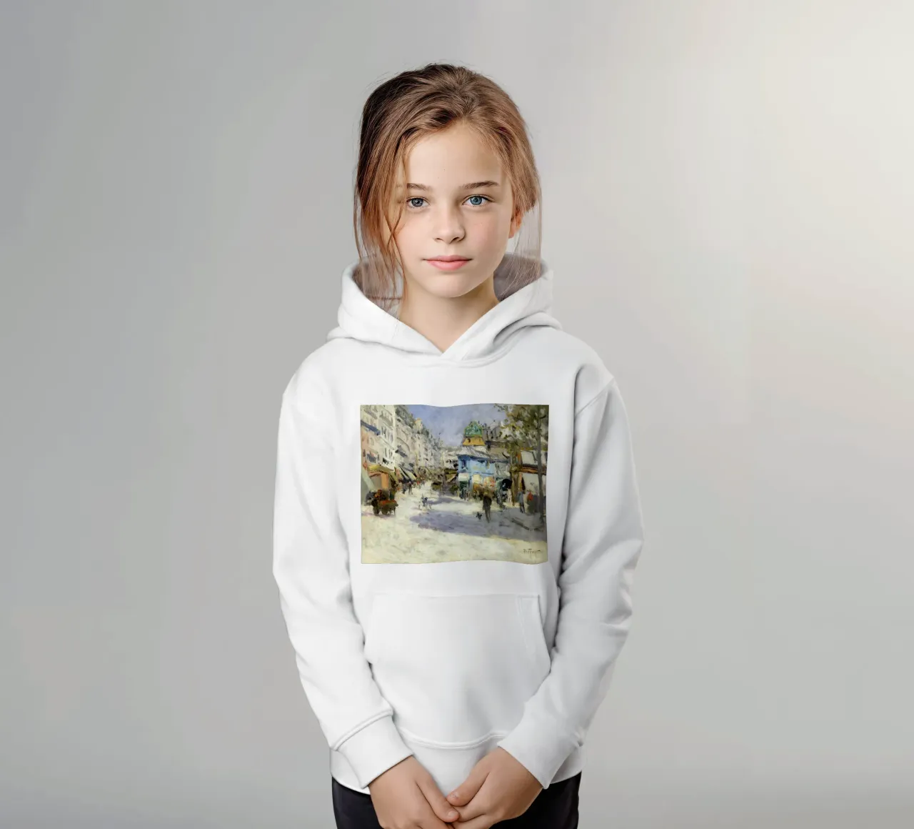 A. Trouillebert Rue Lepic, Parigi - Scenario impressionista di strada felpa bambino con cappuccio da NorwesClub