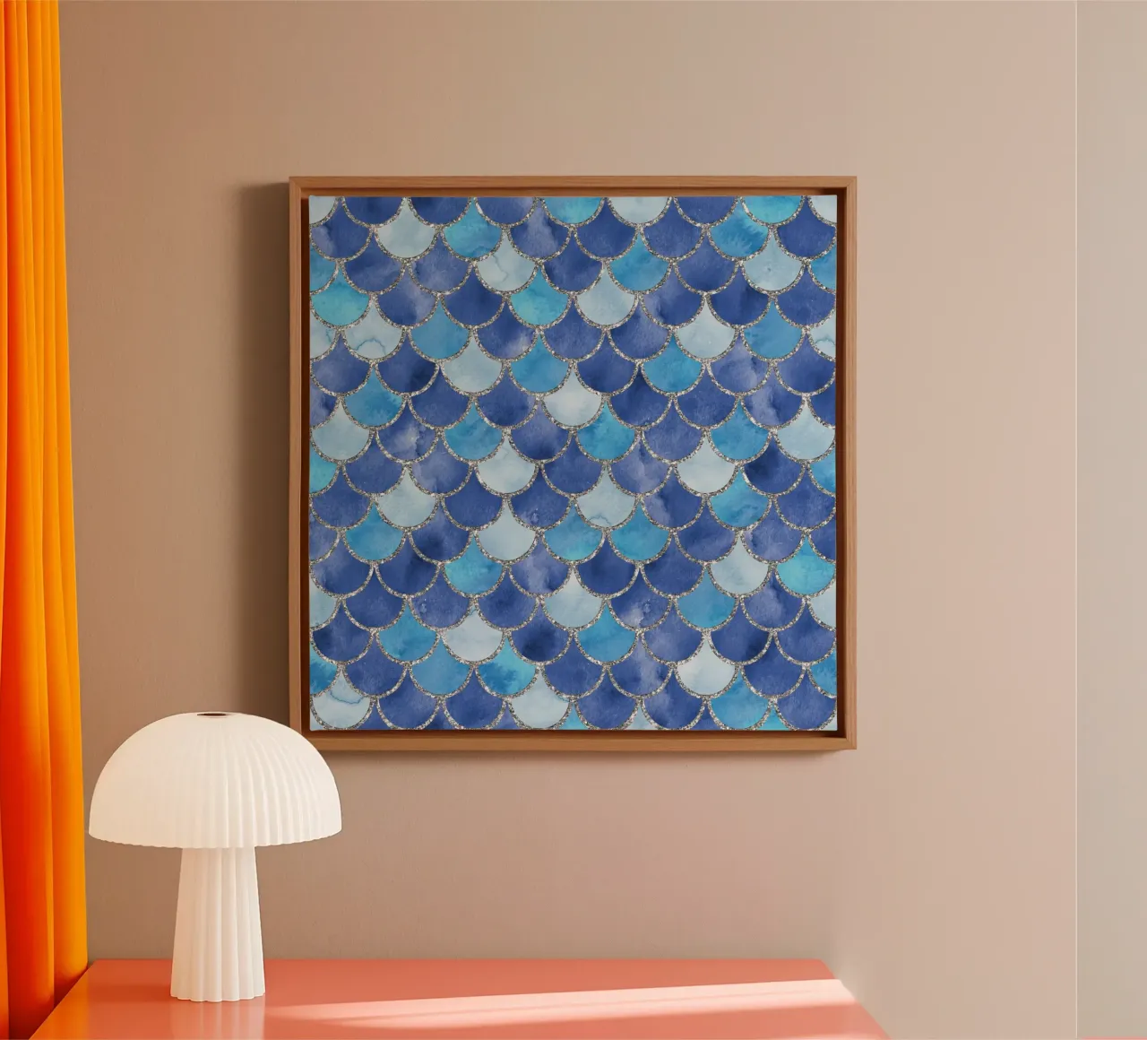 Scaglie di sirena in blu oceano tela con Cornice a cassetta da Happy Littles