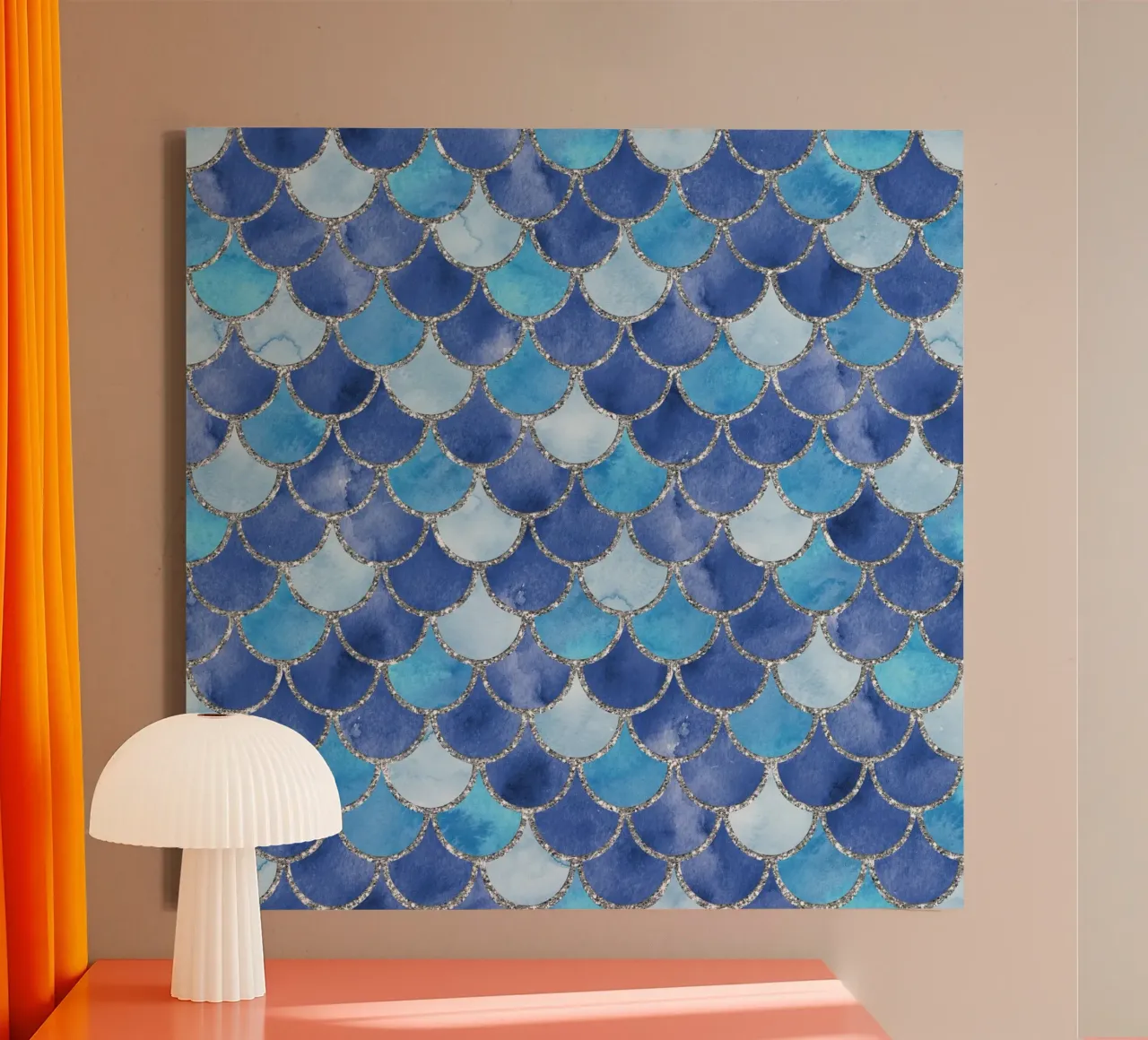 Scaglie di sirena in blu oceano tela con Cornice a cassetta da Happy Littles