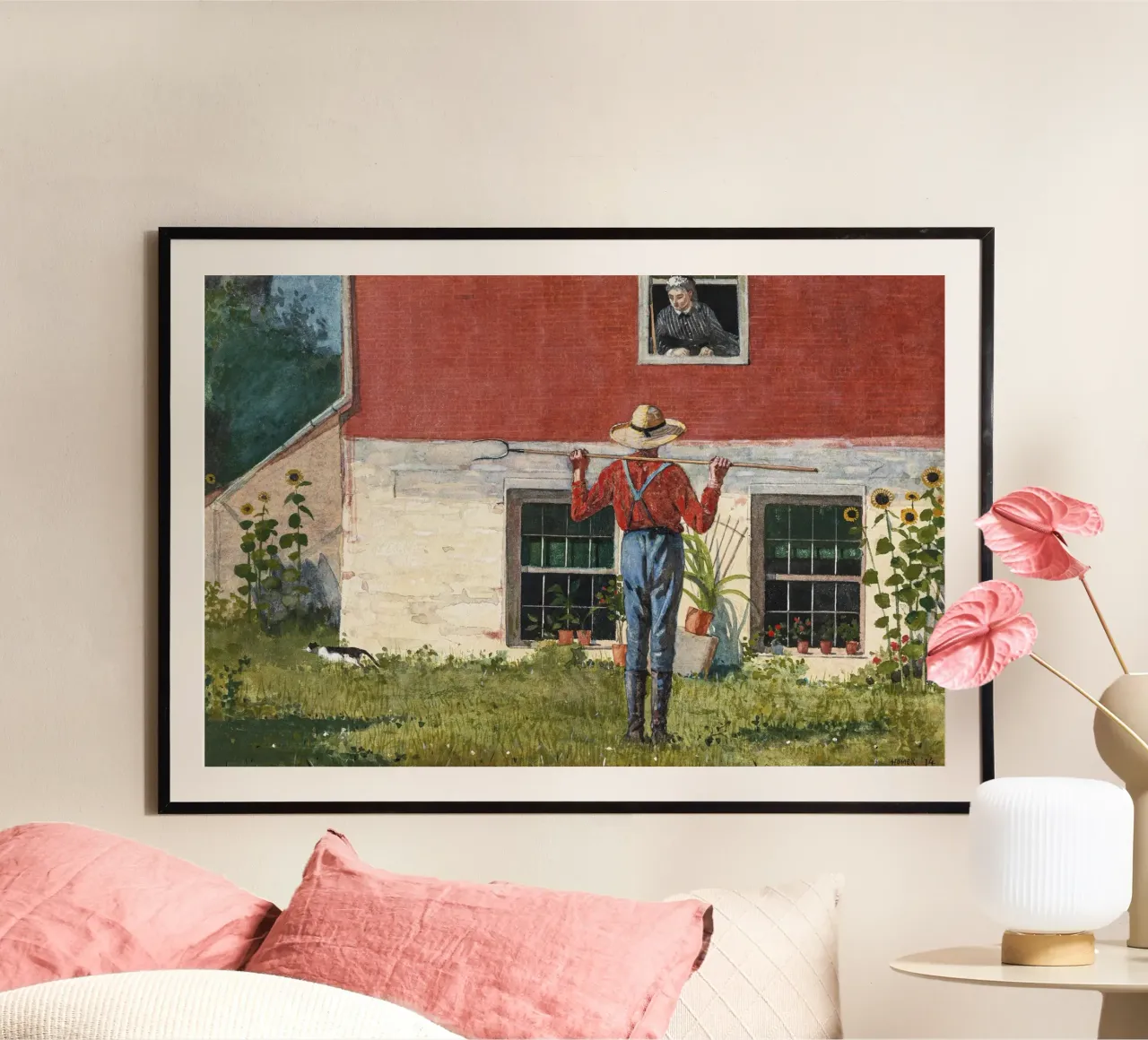 Winslow Homer Arte rustica della fattoria - Americana & Folk Art Pr poster con telaio in legno da NorwesClub