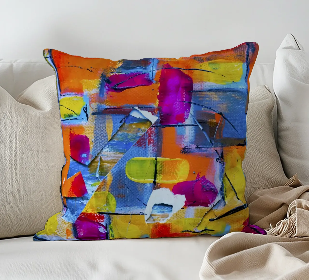 Steve Johnson Abstract No. 17 - Vibrant Modern Canvas Print decorative cushion by NorwesClub