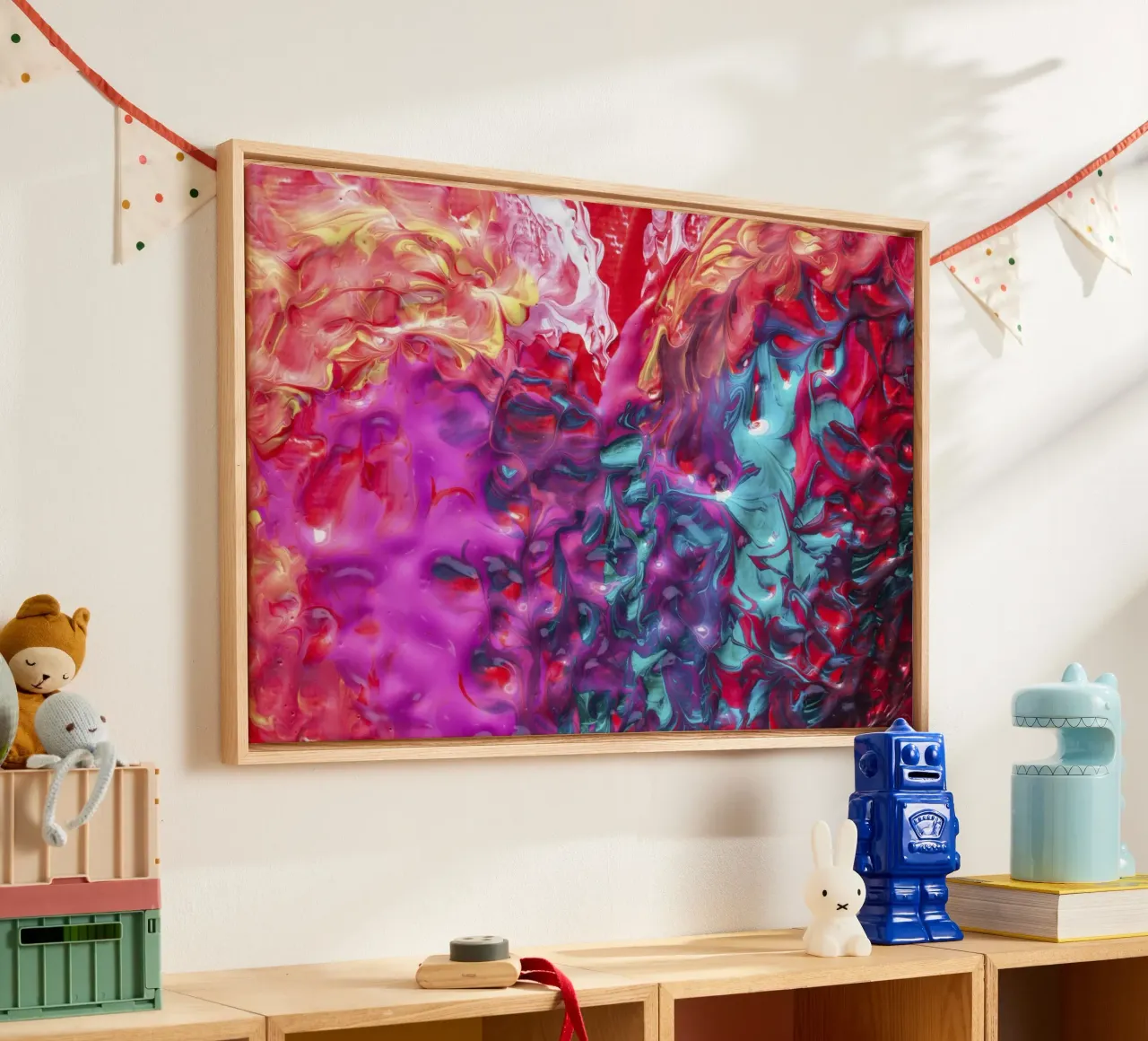 Levendige Acryl Giet Abstract - Vloeiende Kunst & Moderne Expressio canvas met Baklijst van NorwesClub