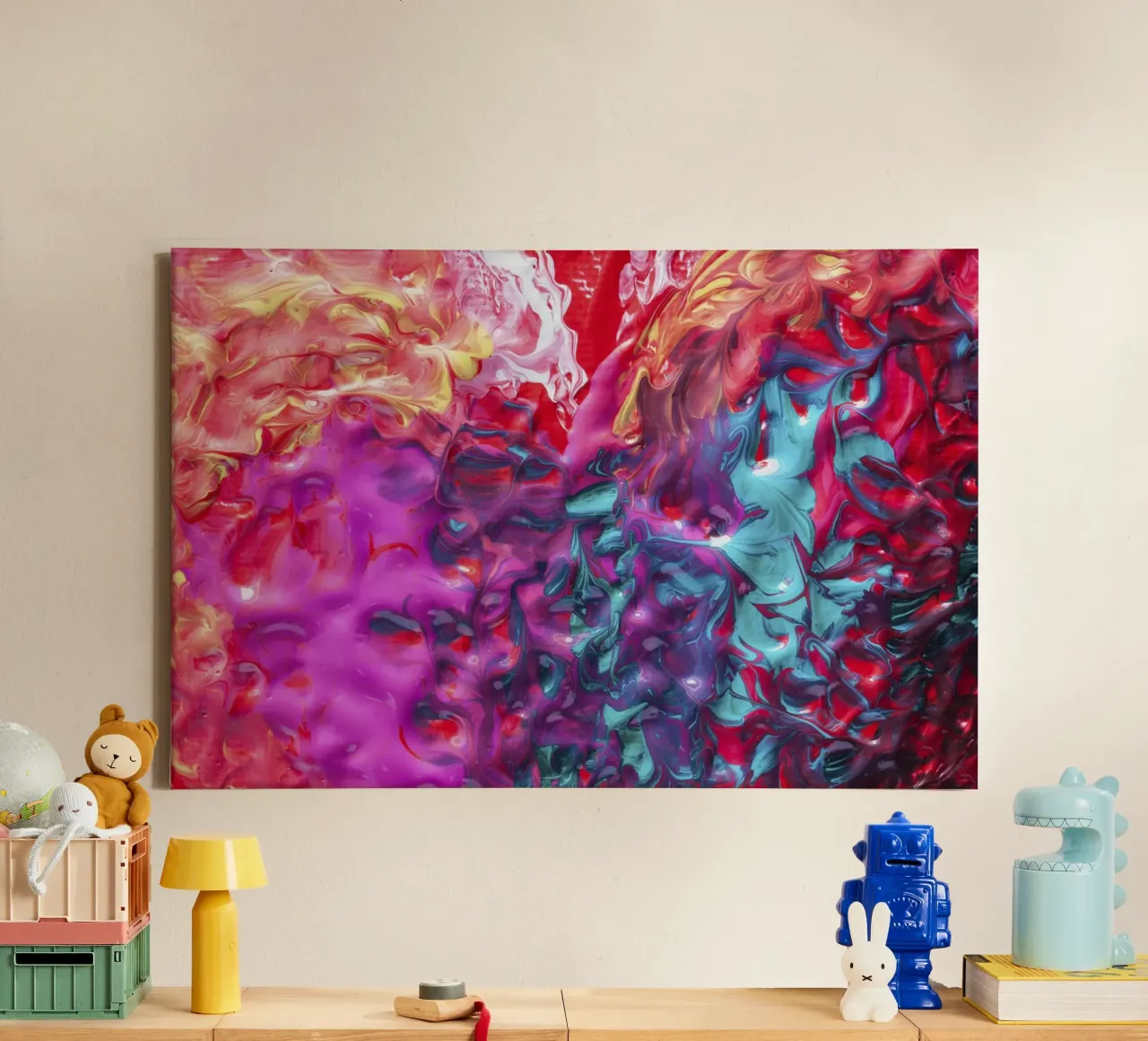 Levendige Acryl Giet Abstract - Vloeiende Kunst & Moderne Expressio canvas met Baklijst van NorwesClub