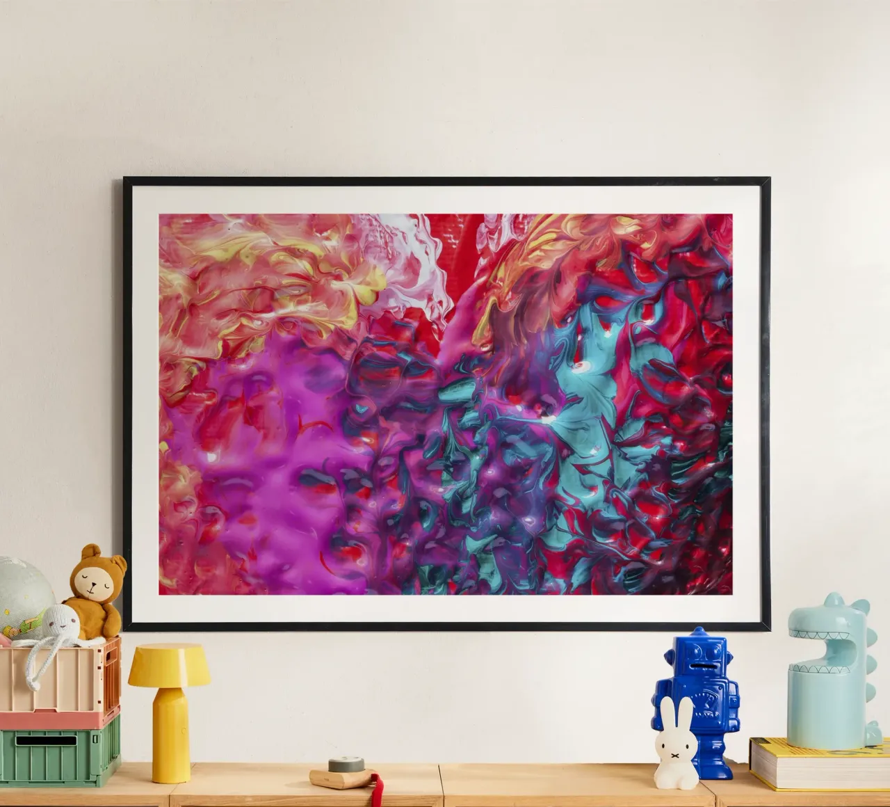 Vibrant Acrylic Pour Abstract - Fluid Art & Modern Expressio poster with aluminum frame by NorwesClub
