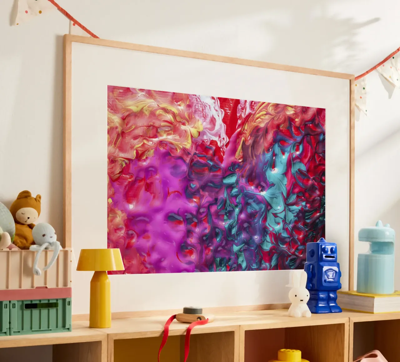 Vibrant Acrylic Pour Abstract - Fluid Art & Modern Expressio poster with aluminum frame by NorwesClub