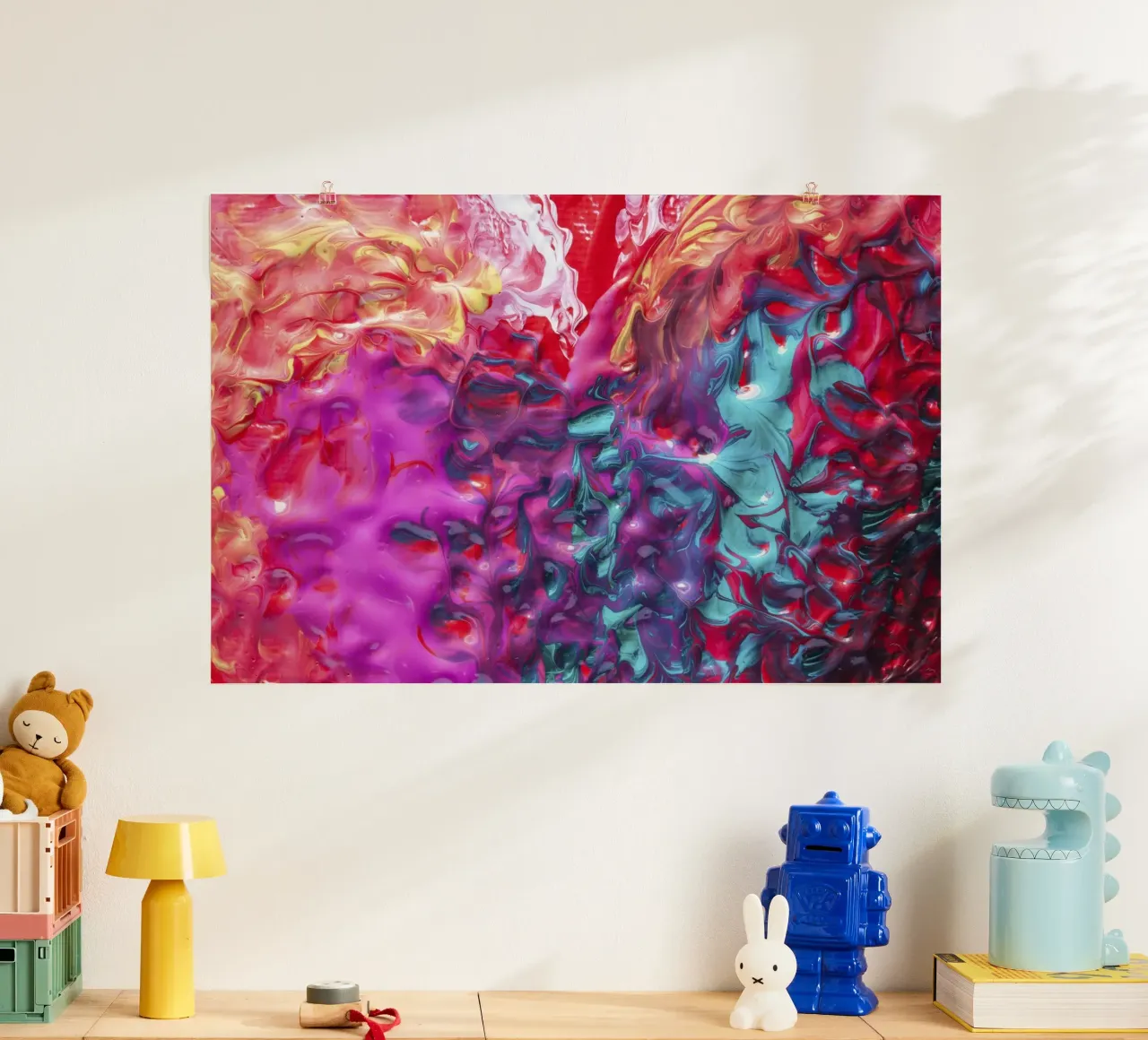 Vibrant Acrylic Pour Abstract - Fluid Art & Modern Expressio poster with aluminum frame by NorwesClub