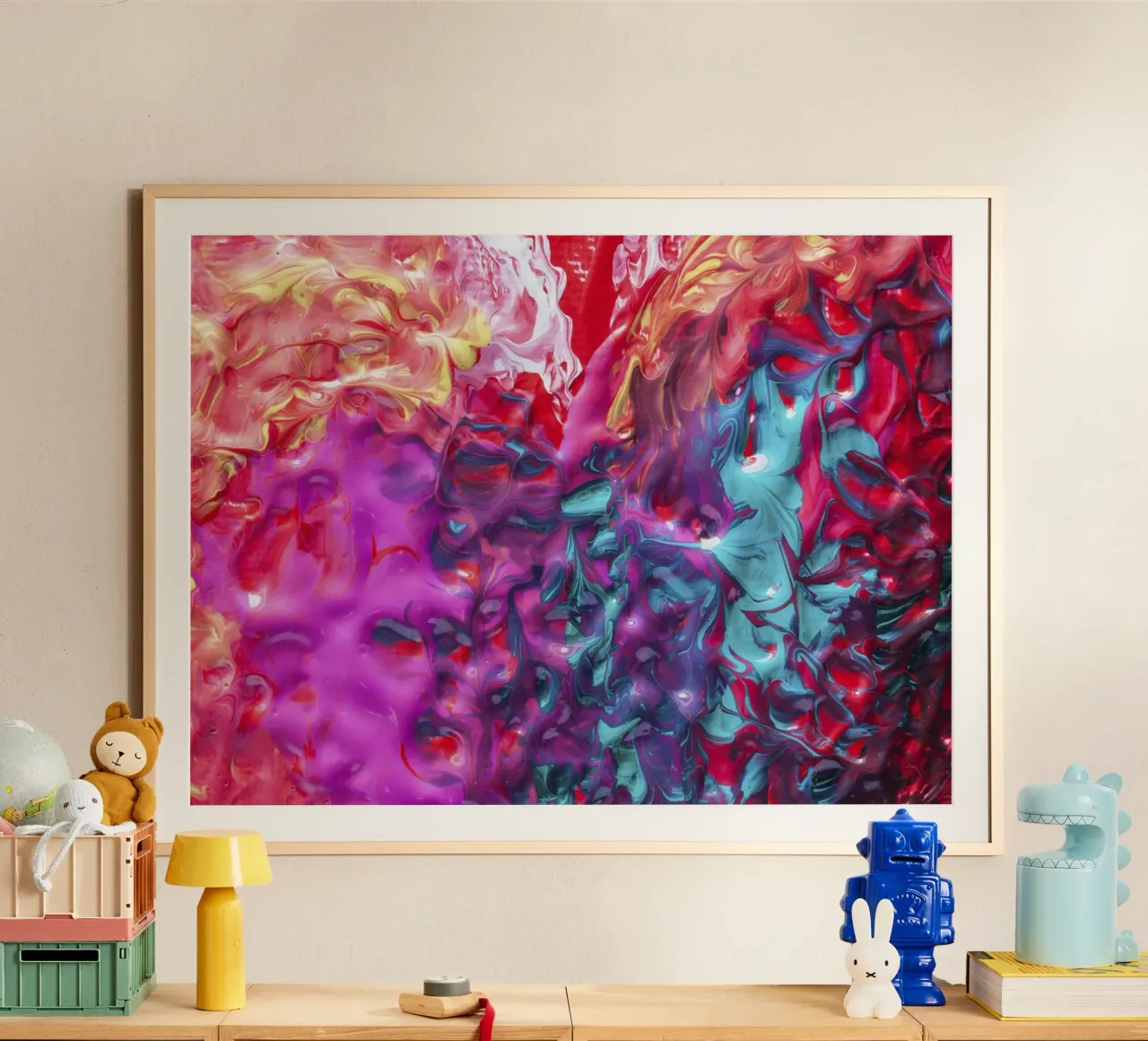 Vibrant Acrylic Pour Abstract - Fluid Art & Modern Expressio poster with aluminum frame by NorwesClub