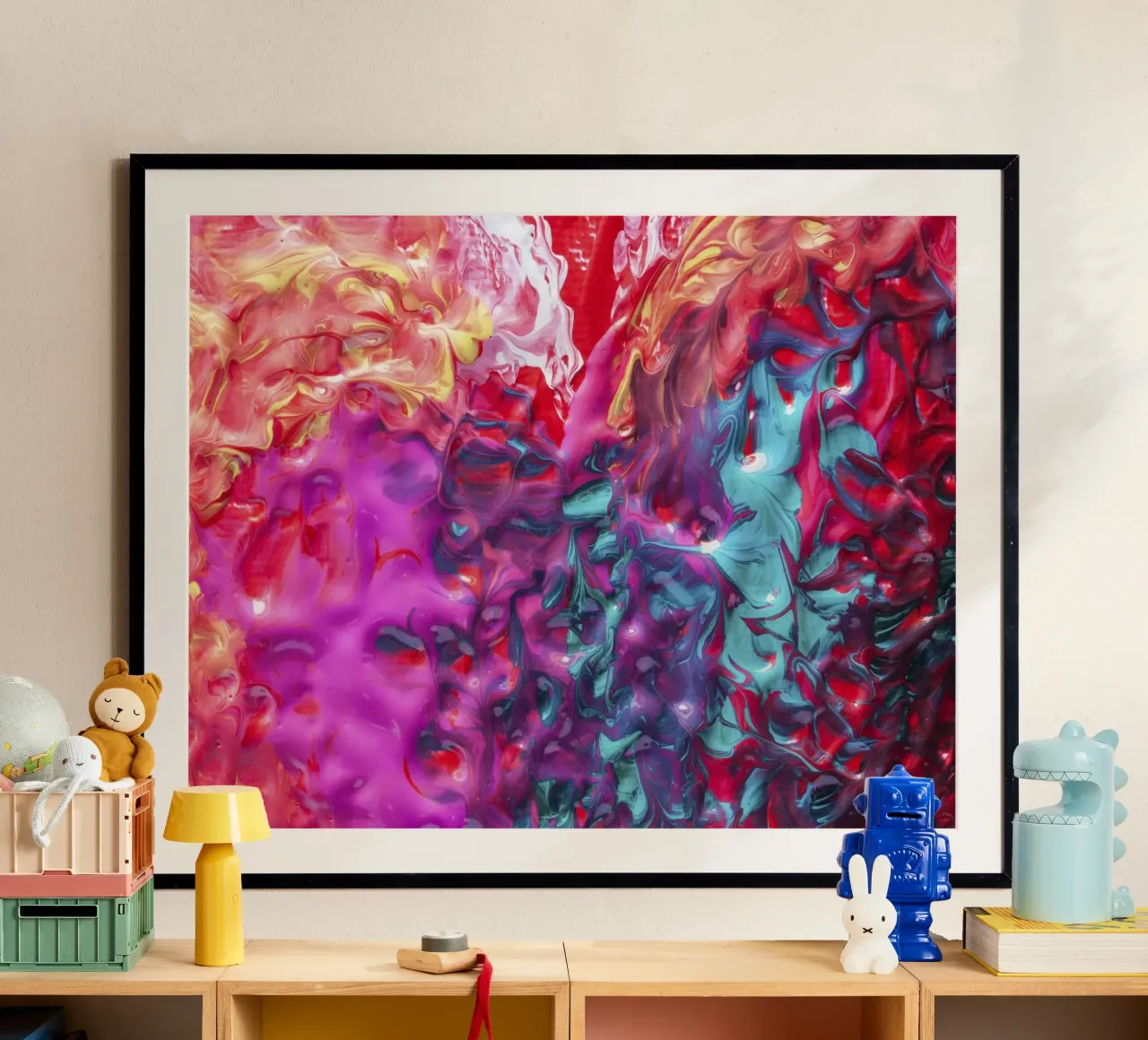 Vibrant Acrylic Pour Abstract - Fluid Art & Modern Expressio poster with aluminum frame by NorwesClub