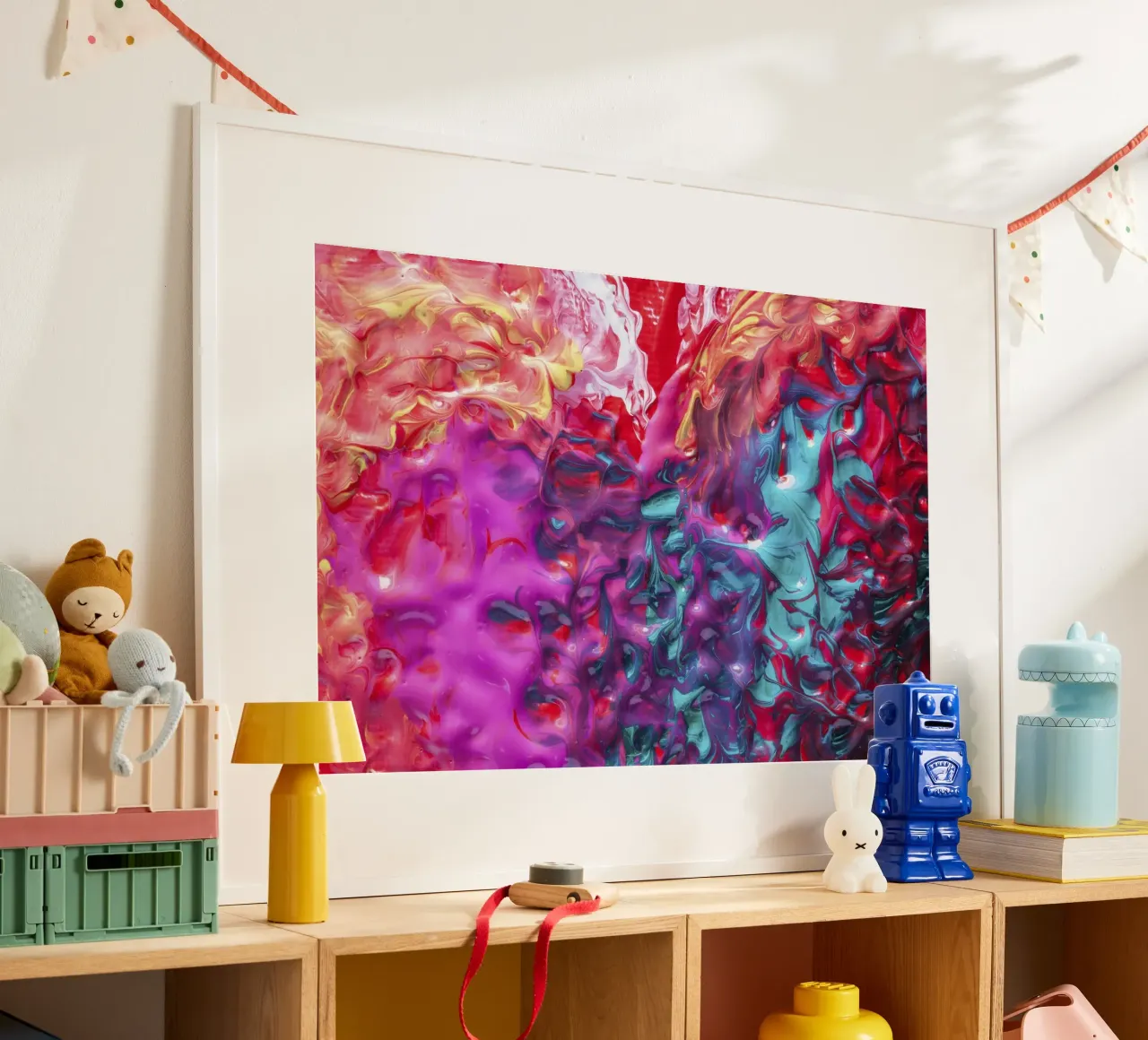 Vibrant Acrylic Pour Abstract - Fluid Art & Modern Expressio poster with aluminum frame by NorwesClub