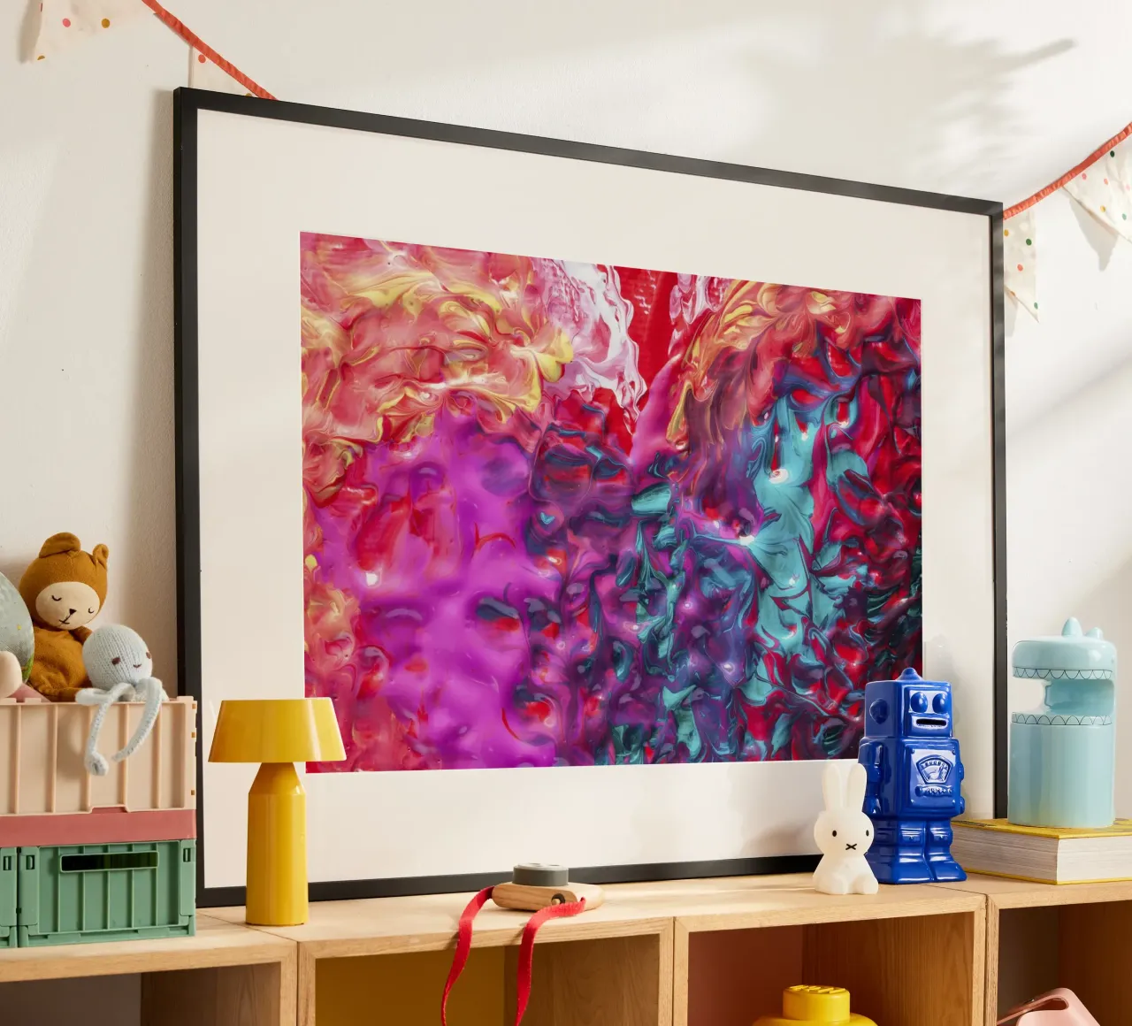 Vibrant Acrylic Pour Abstract - Fluid Art & Modern Expressio poster with aluminum frame by NorwesClub
