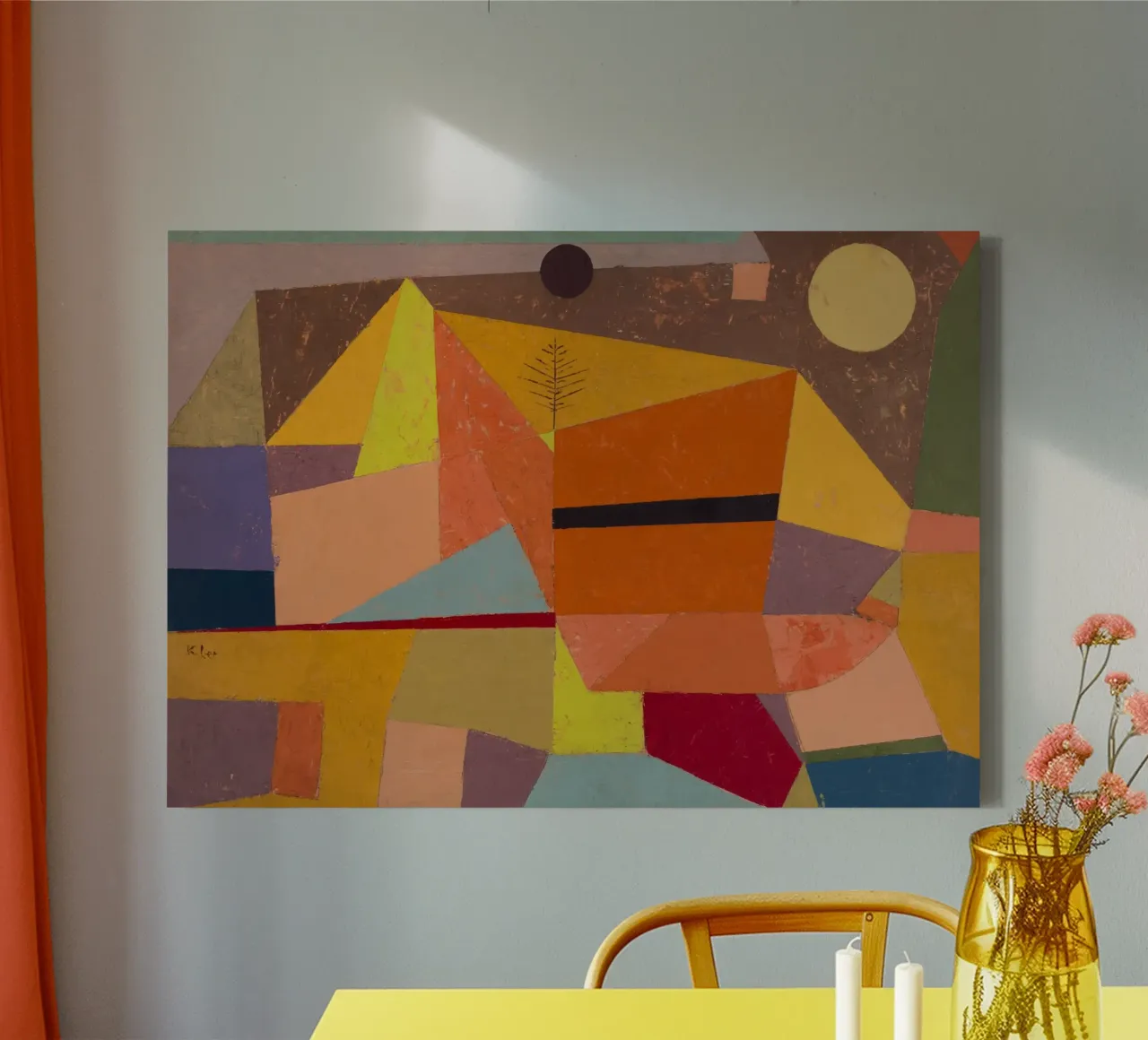 Paul Klee "Vrolijk berglandschap" - Bauhaus abstracte kunst canvas met Baklijst van NorwesClub