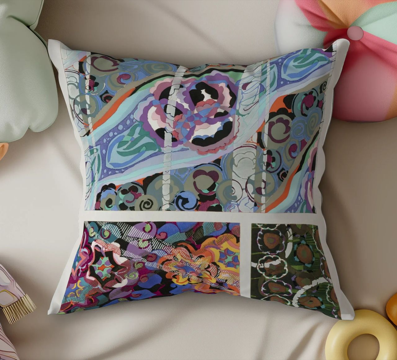 Édouard Bénédictus "Variations" - Art Deco Pattern Print decorative cushion by NorwesClub