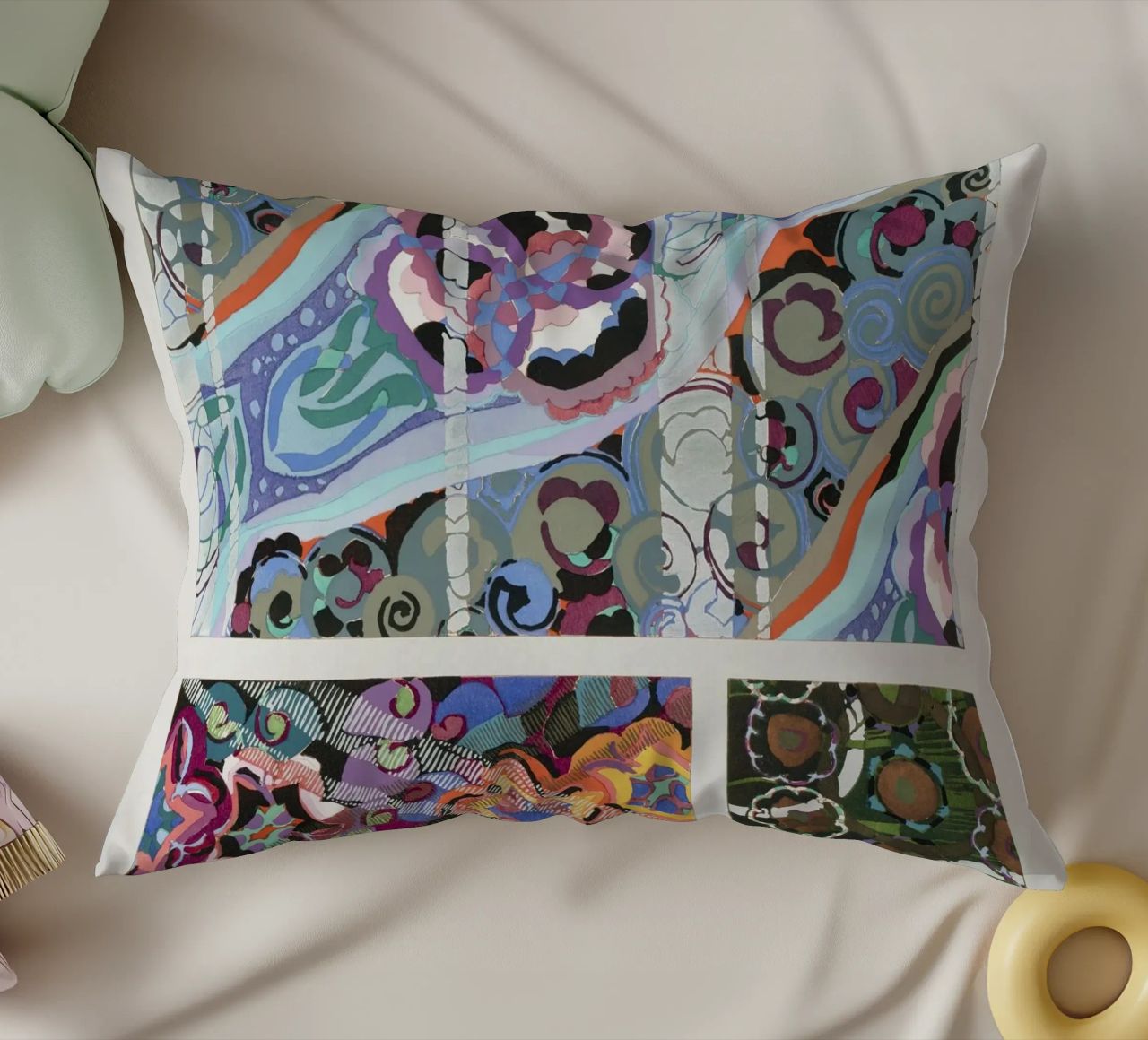Édouard Bénédictus "Variations" - Art Deco Pattern Print decorative cushion by NorwesClub