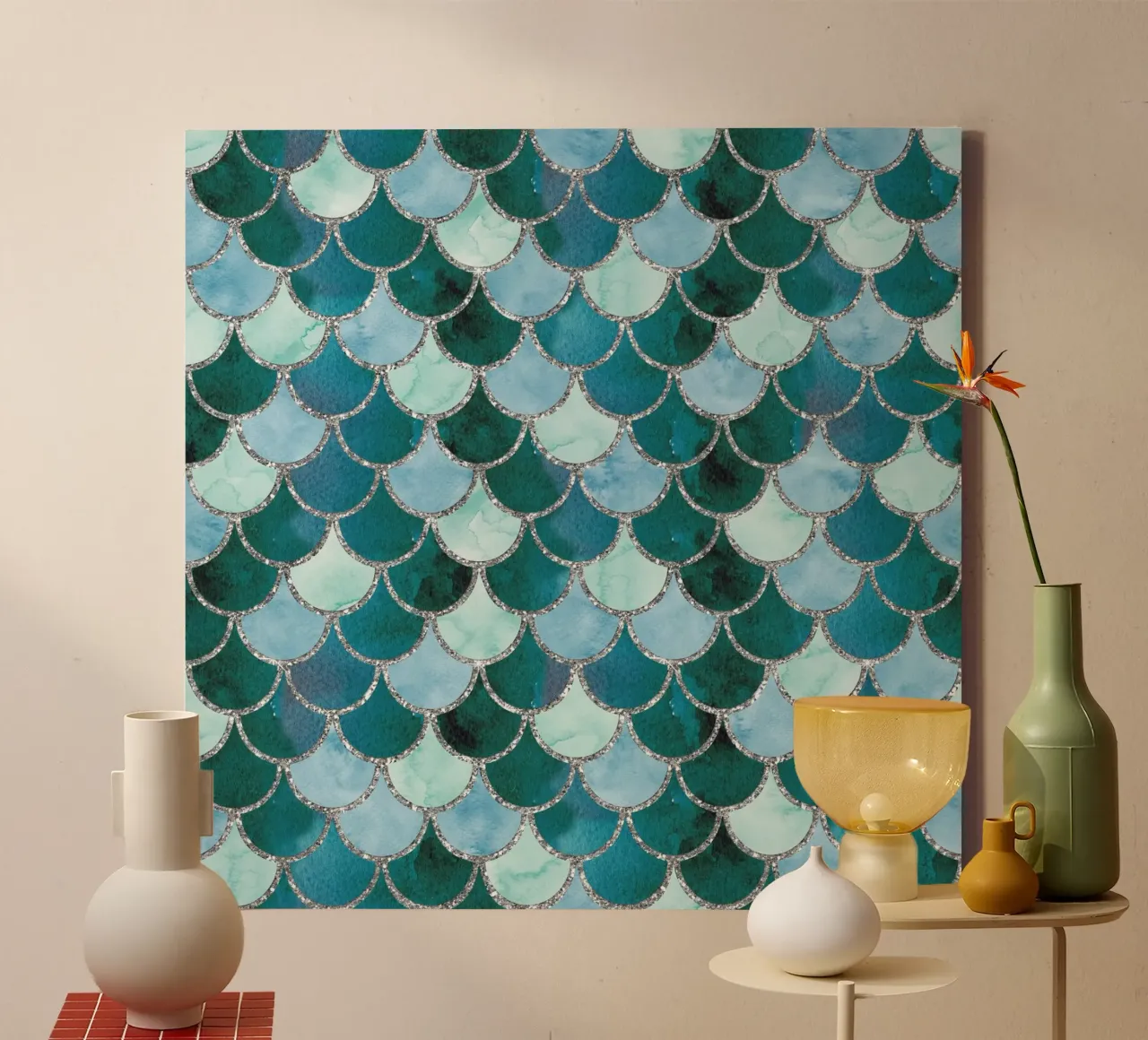 Scaglie di sirena in Soft Aqua tela con Cornice a cassetta da Happy Littles