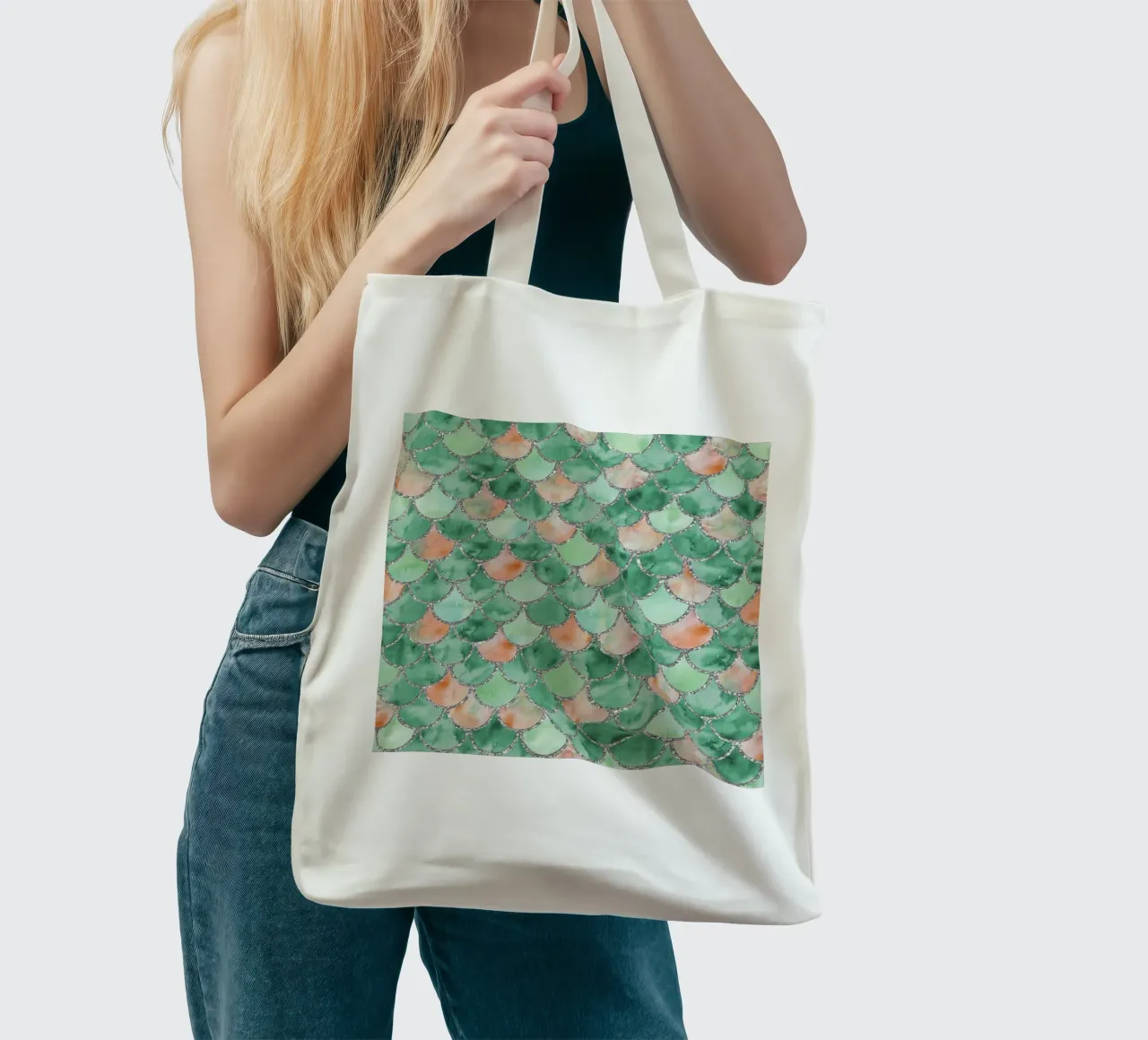 Scaglie di sirena in verde fresco borsa in juta da Happy Littles