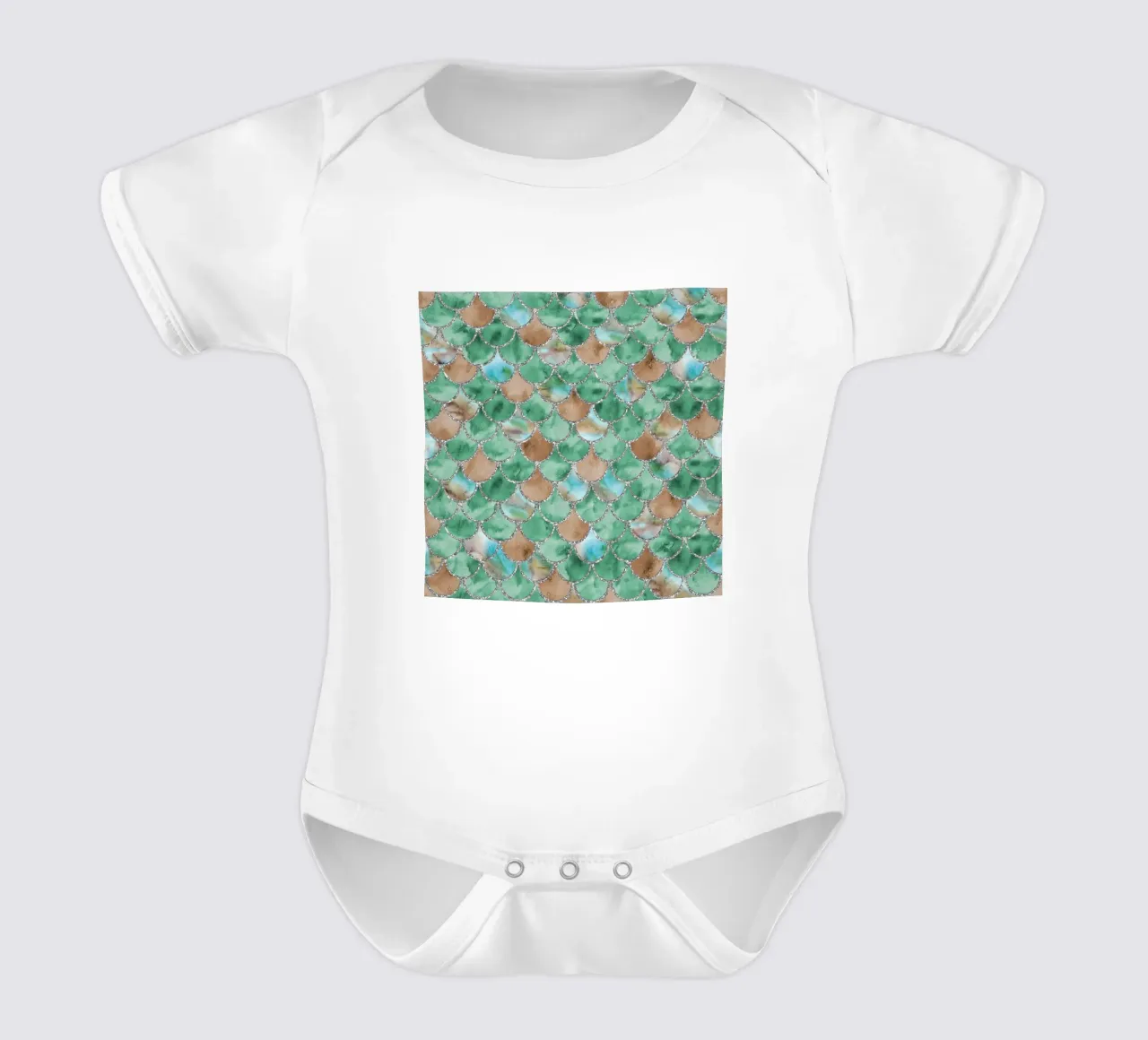Scaglie di sirena in giada color terra body neonato maniche corte da Happy Littles
