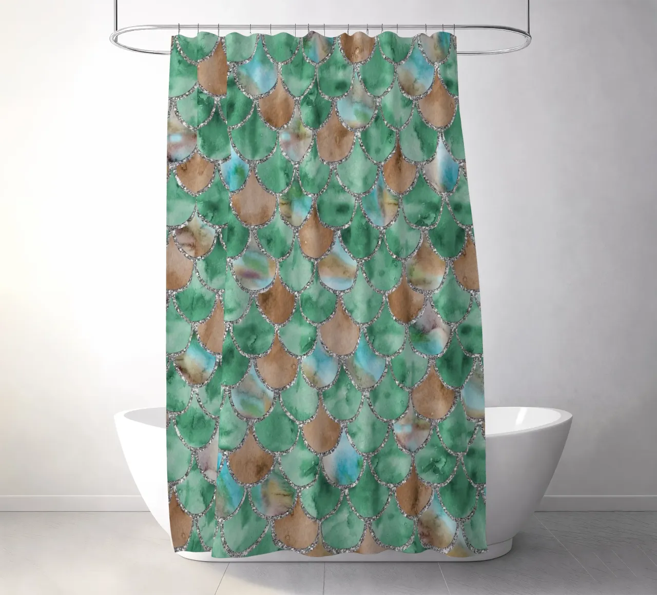 Scaglie di sirena in giada color terra tenda da doccia da Happy Littles