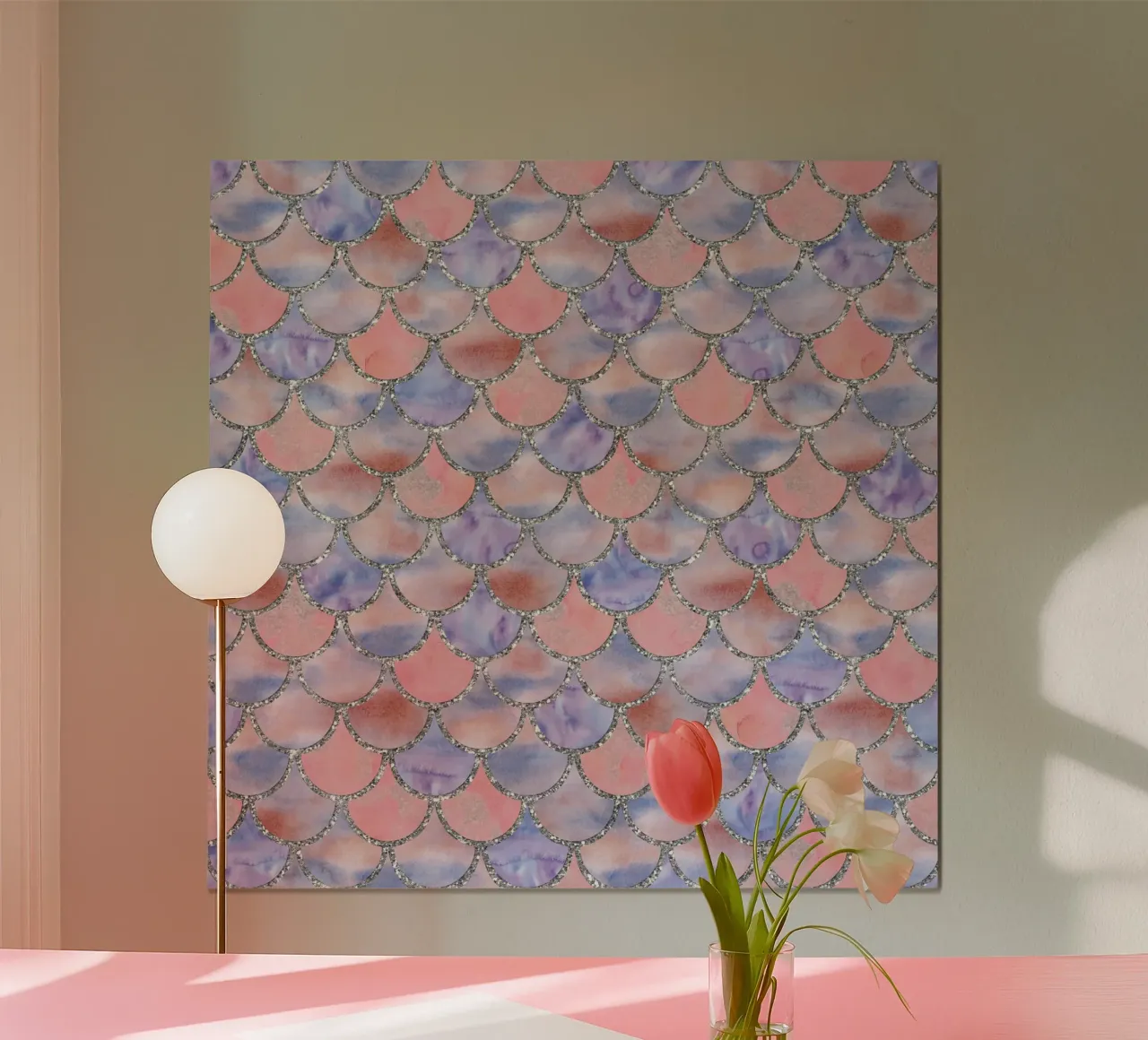 Scaglie di sirena in Lilac Blush poster con telaio in alluminio da Happy Littles