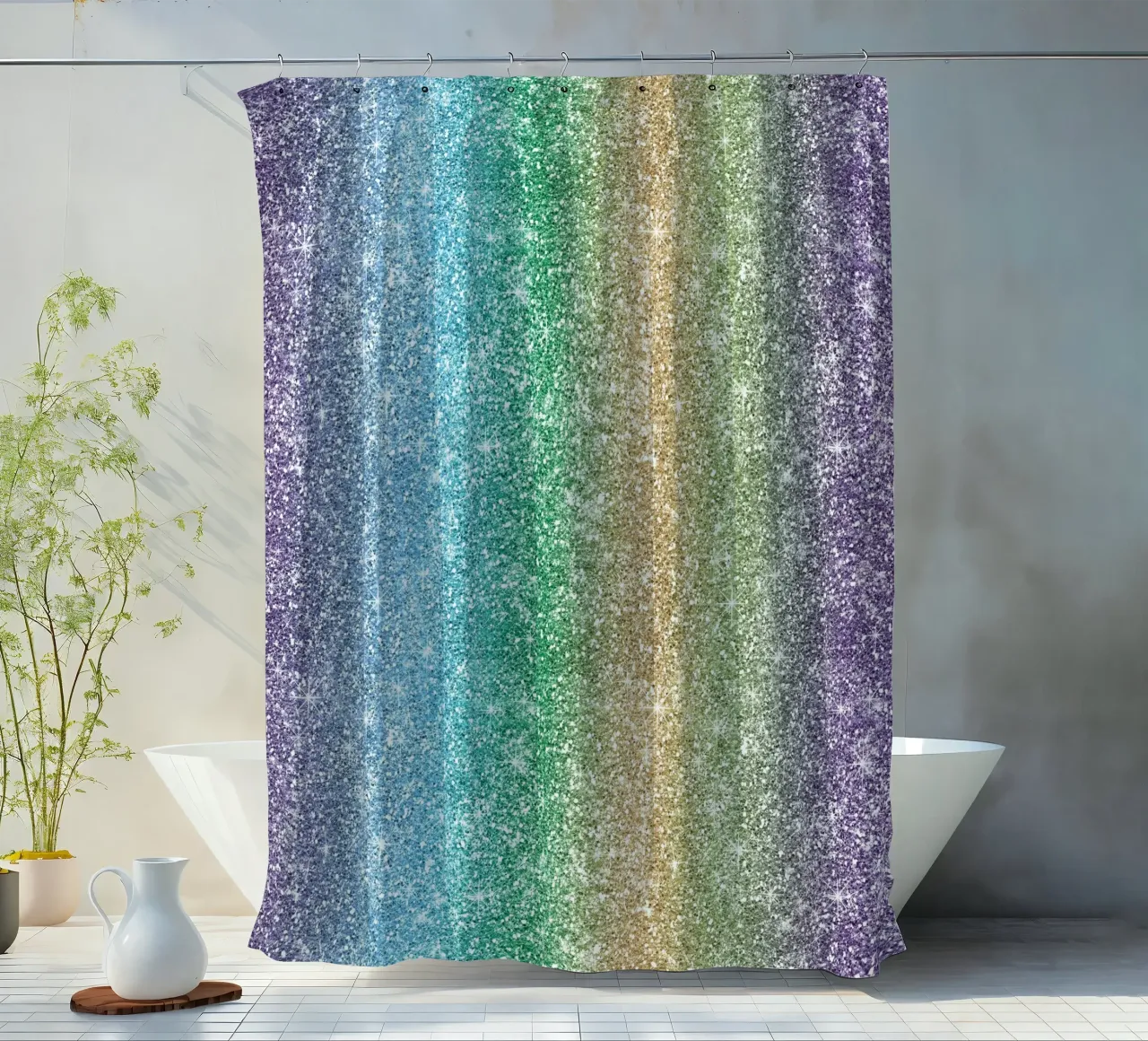 Rainbow Glitter shower curtain by Happy Littles