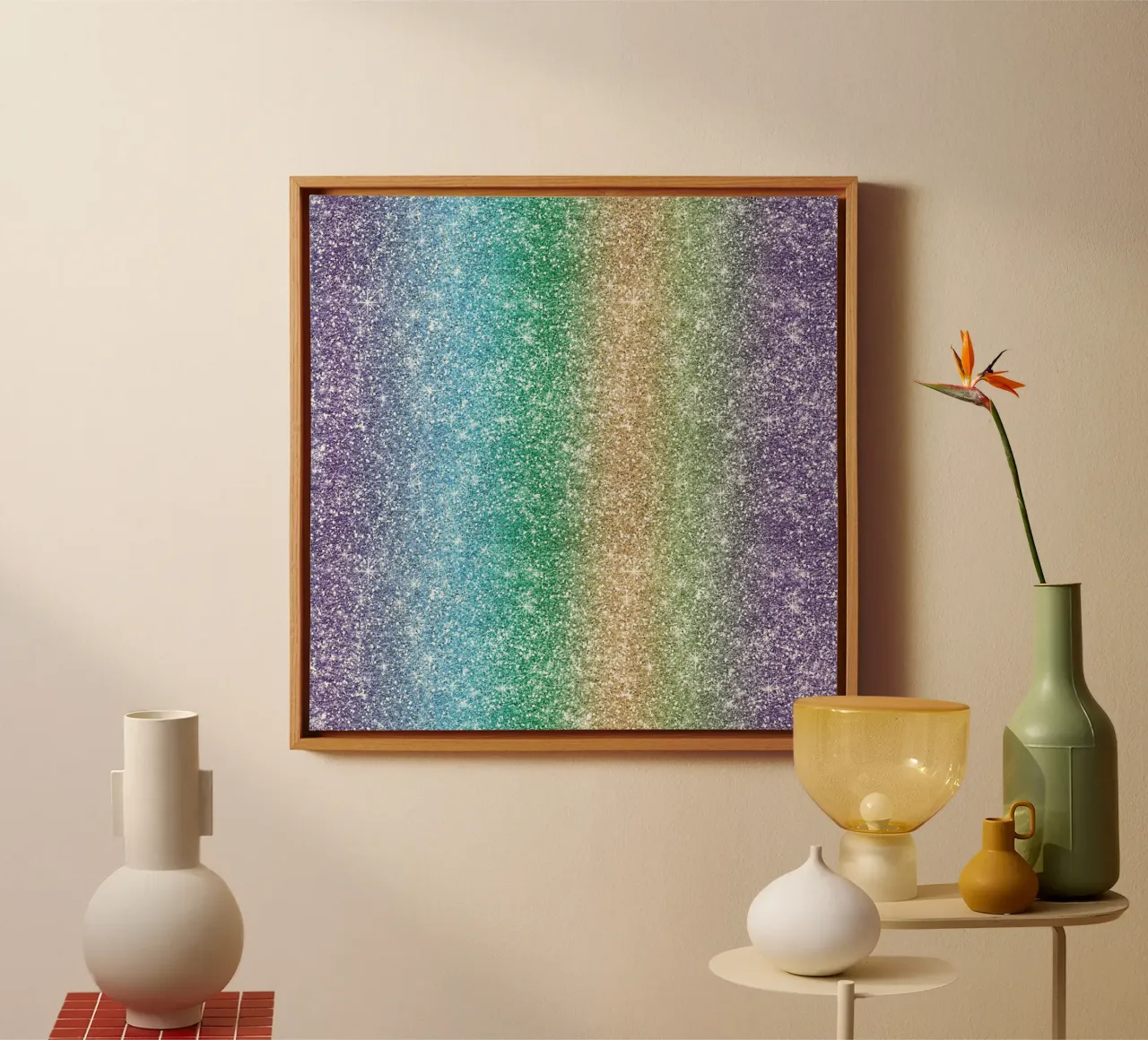 Regenbogen-Glitzer Leinwand mit Schattenfugenrahmen von Happy Littles