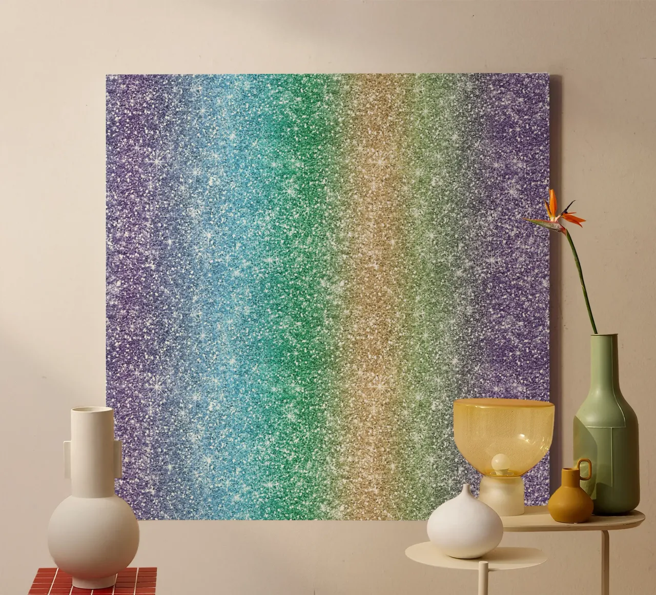 Regenbogen-Glitzer Leinwand mit Schattenfugenrahmen von Happy Littles