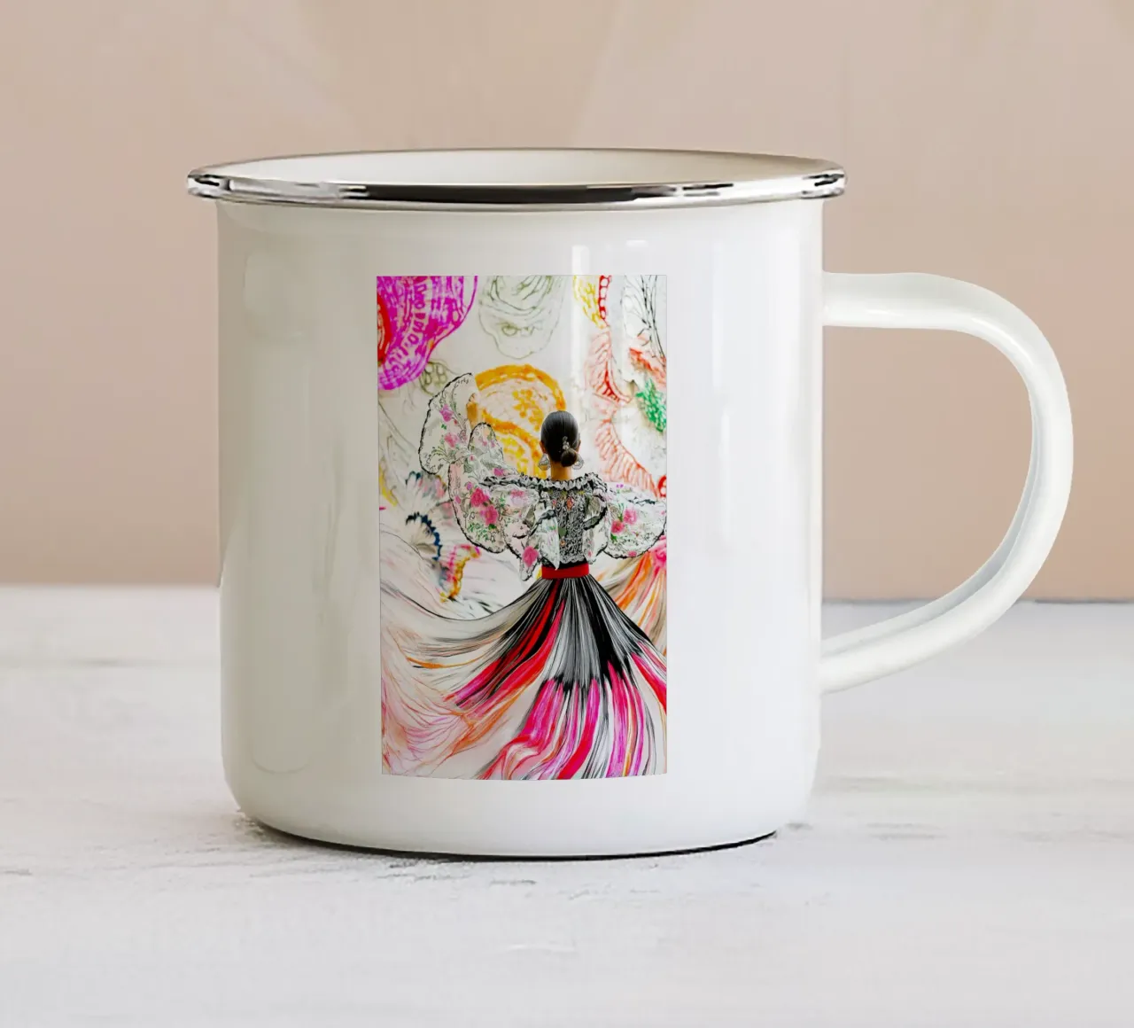 Donna messicana che balla tazza in smalto da Justyna Jaszke JBJart