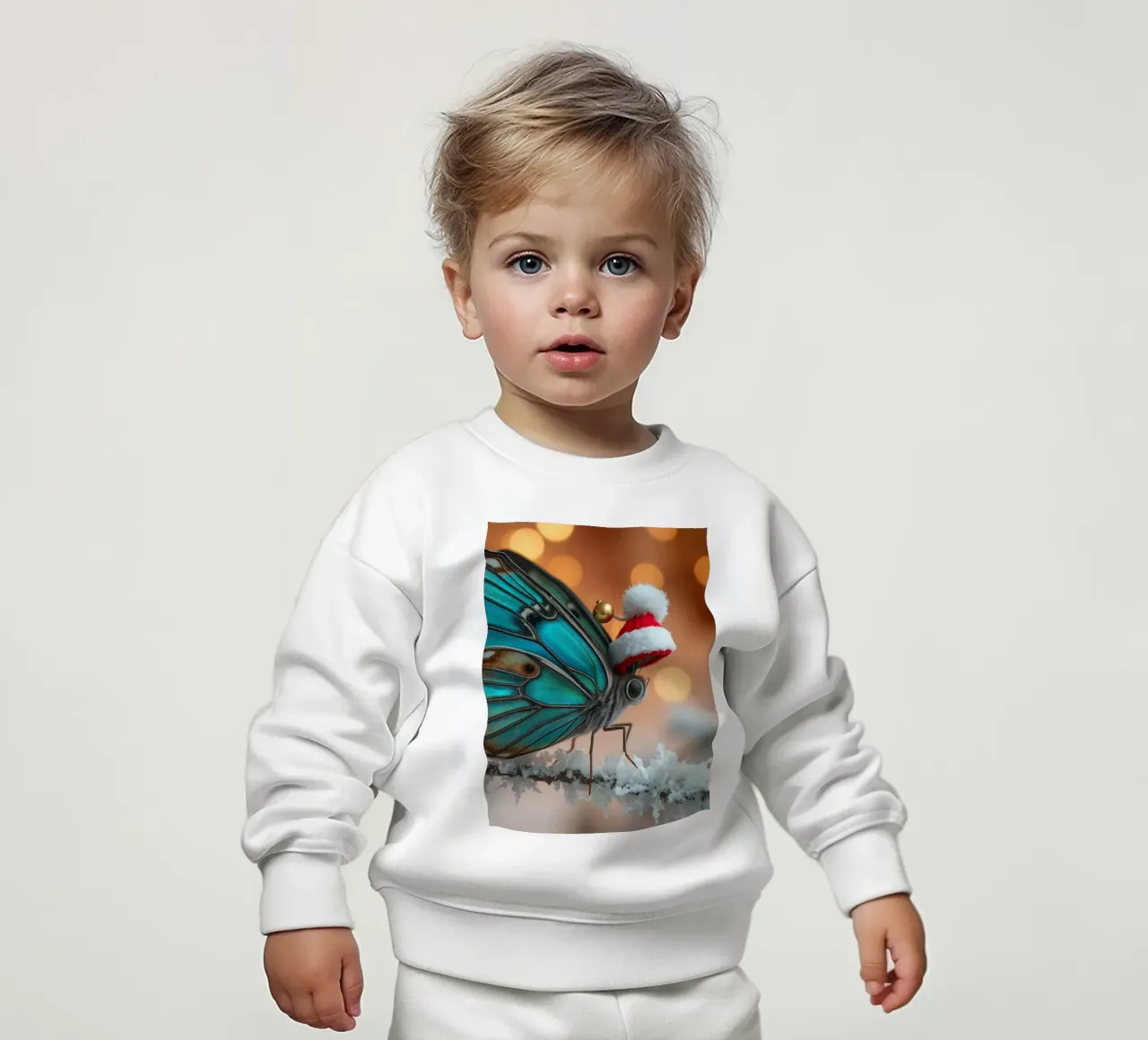 Una farfalla blu con un festoso cappello da Babbo Natale appollaiata su un albero di Natale. felpa neonato da DesignDoodle
