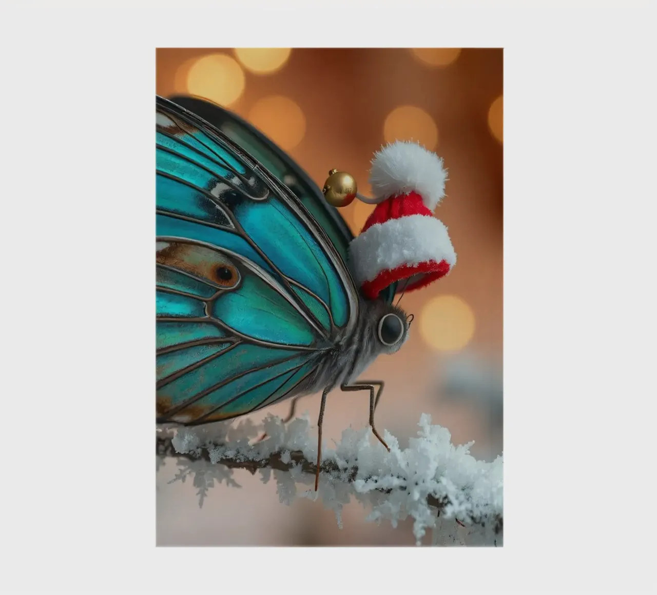 Un papillon bleu coiffé d'un bonnet de père Noël festif, perché sur un serpent. carnet de notes de DesignDoodle